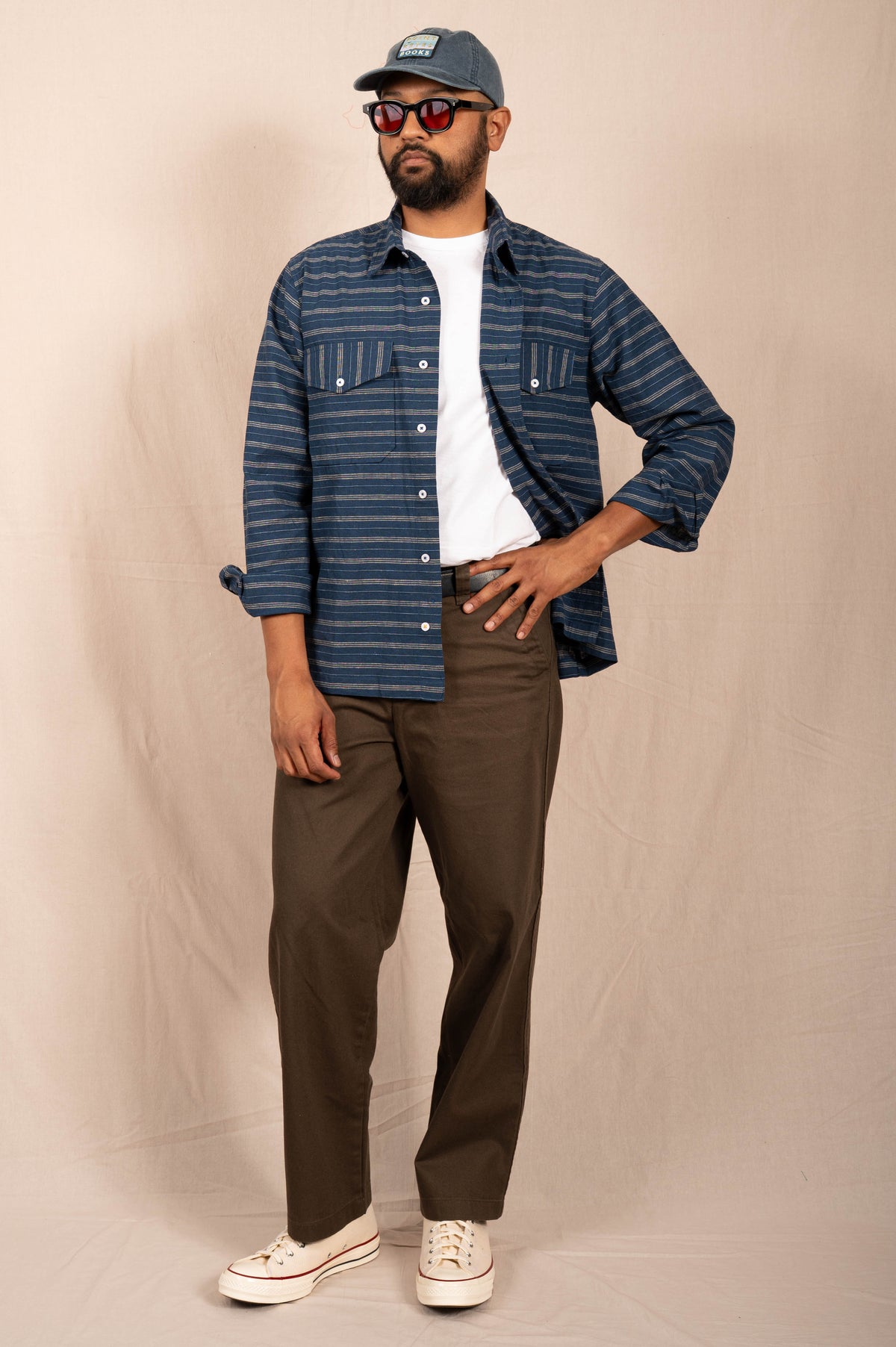 The 'Jesse' Over Shirt in Blue and White Horizontal Stripes