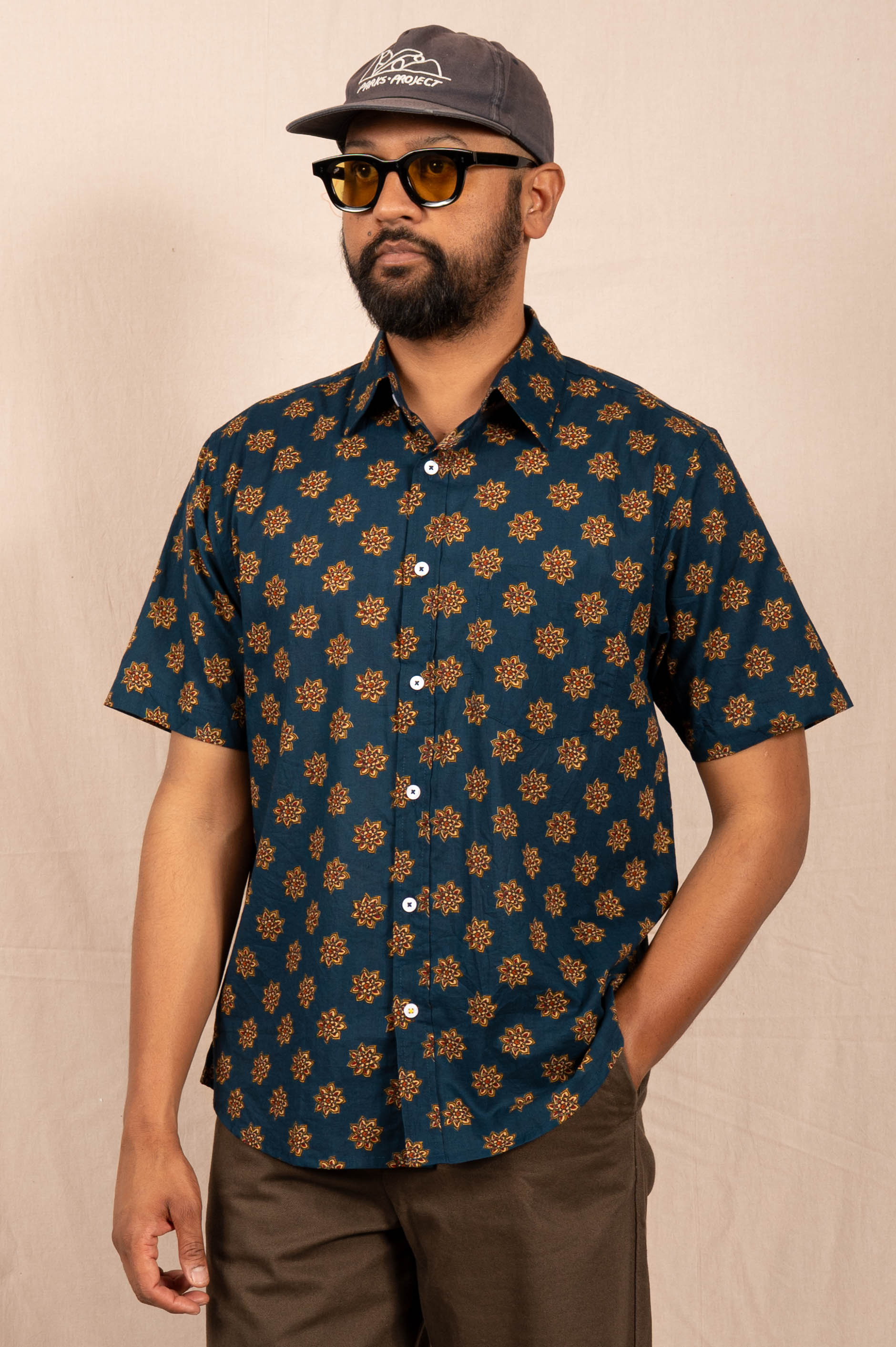 'The Folk' Shirt in Navy Lotus Print