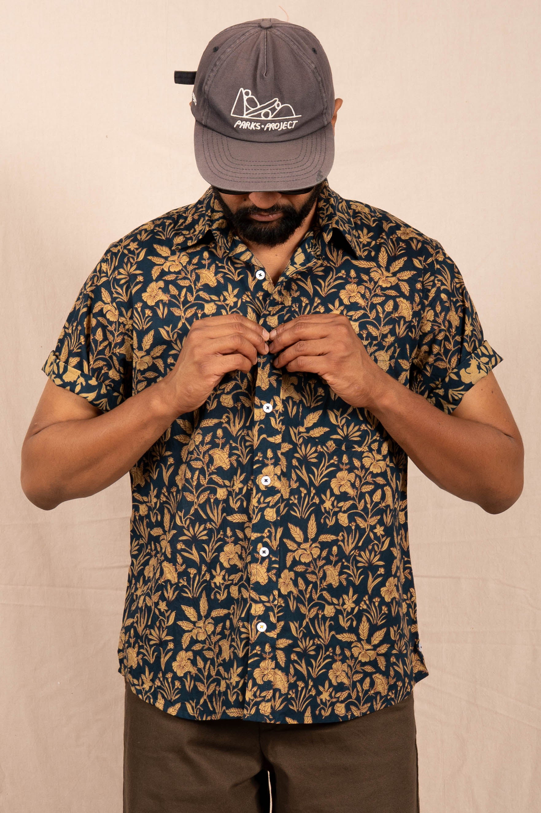 'The Folk' Shirt in Blue and Brown Floral Print