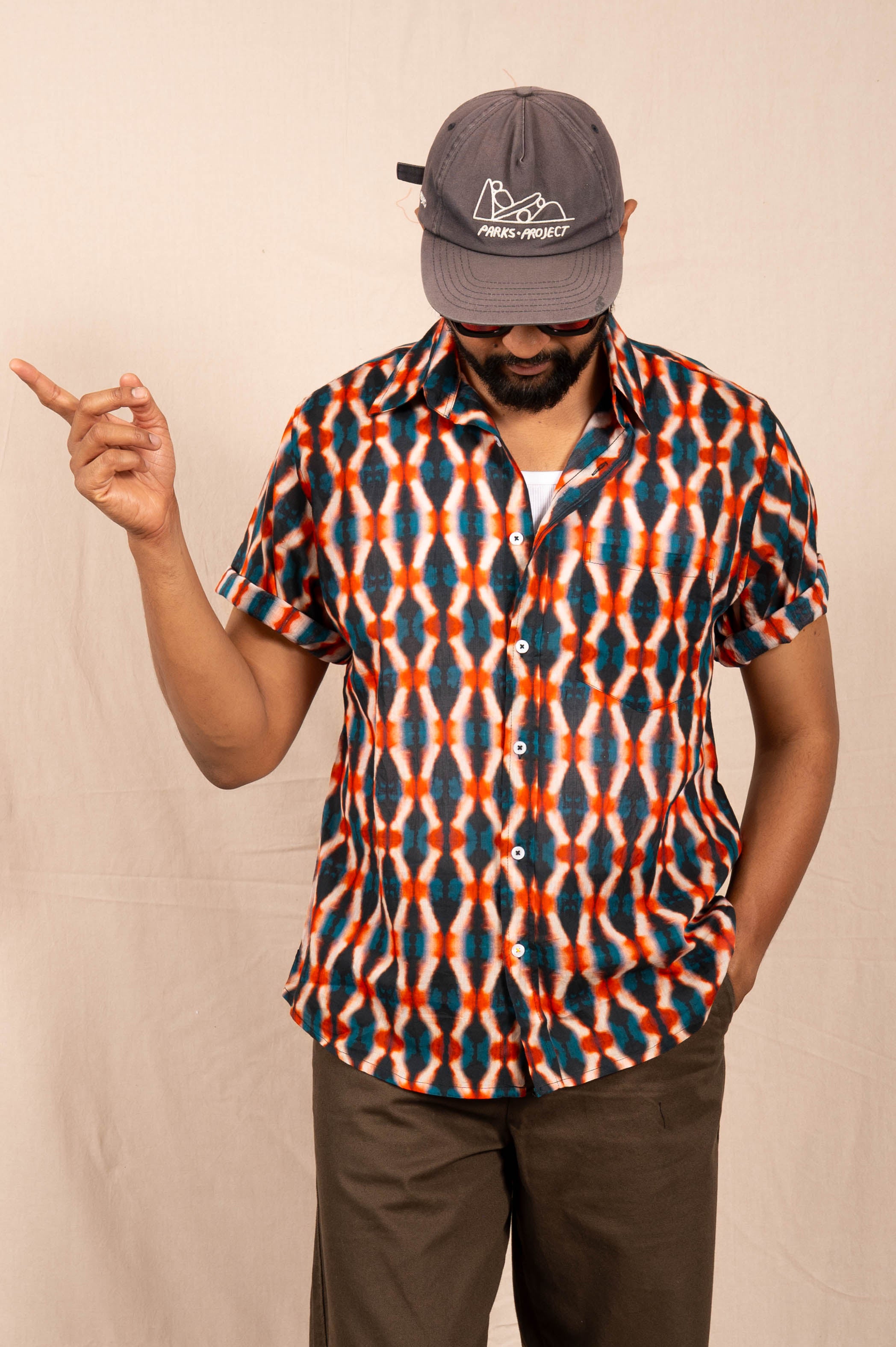'The Folk' Shirt in Indigo and Red Tie Dye Print