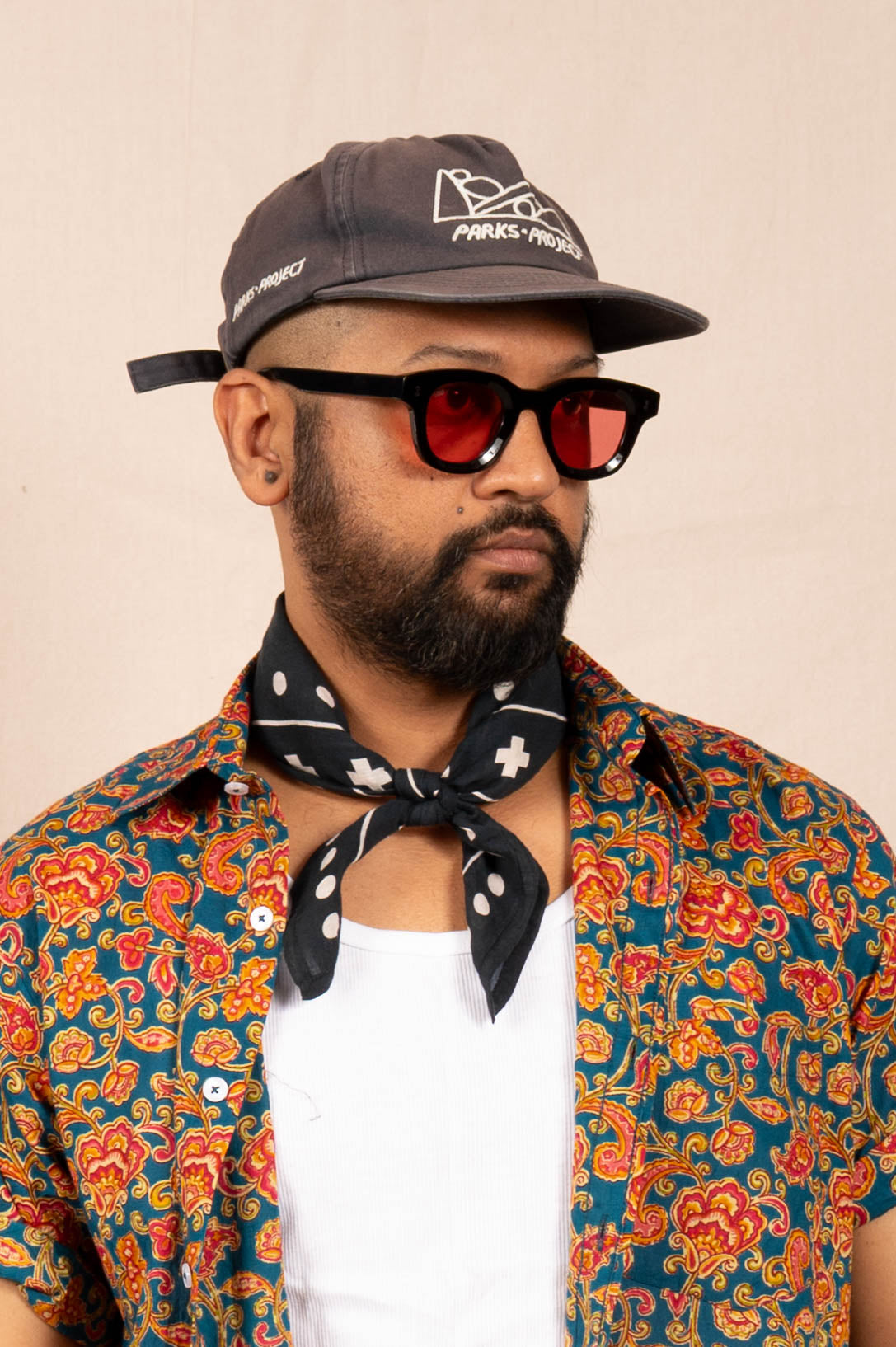 'The Folk' Shirt in Blue and Red Agra Floral Print