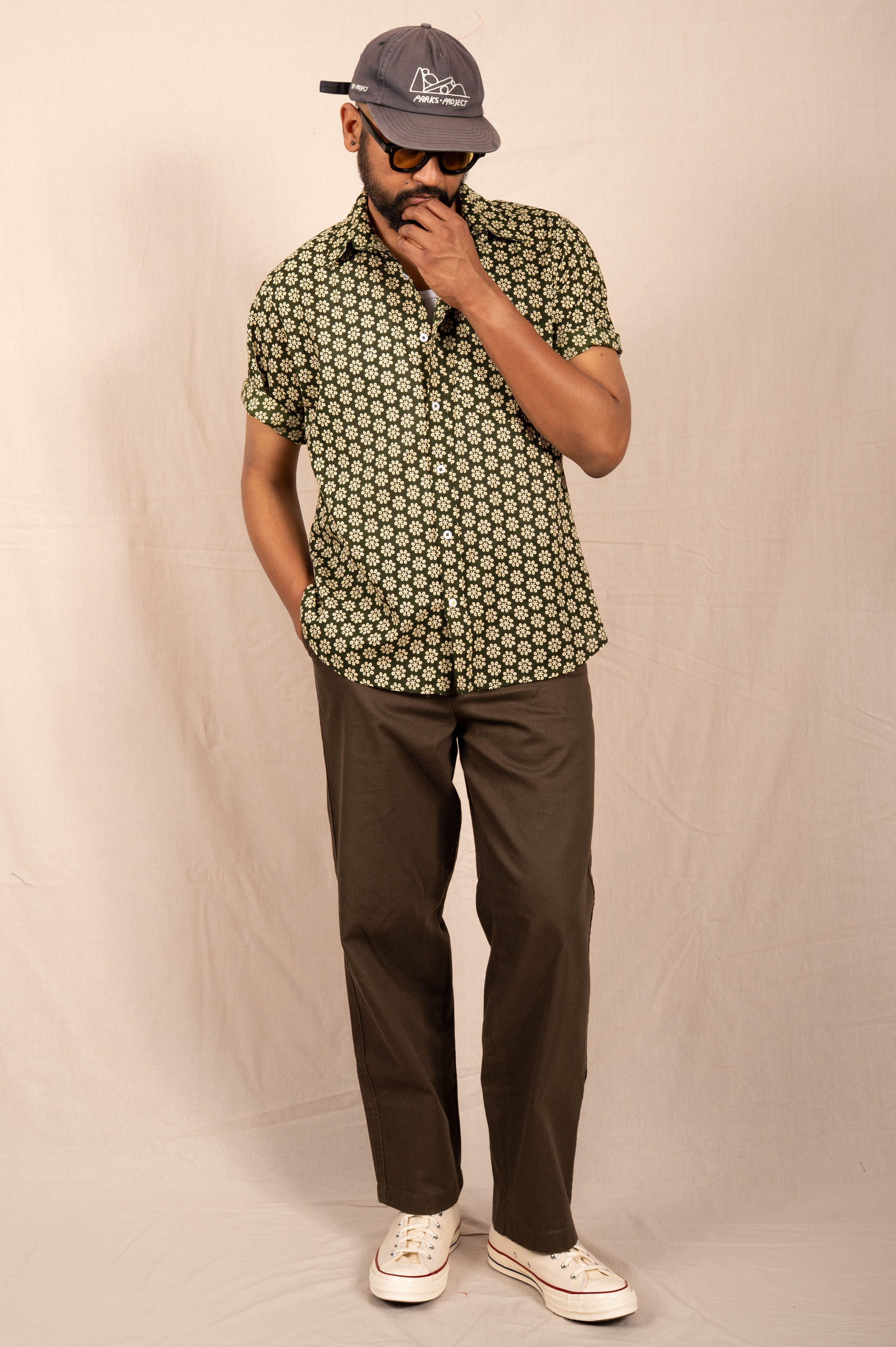 'The Folk' Shirt in Olive Octagon Print