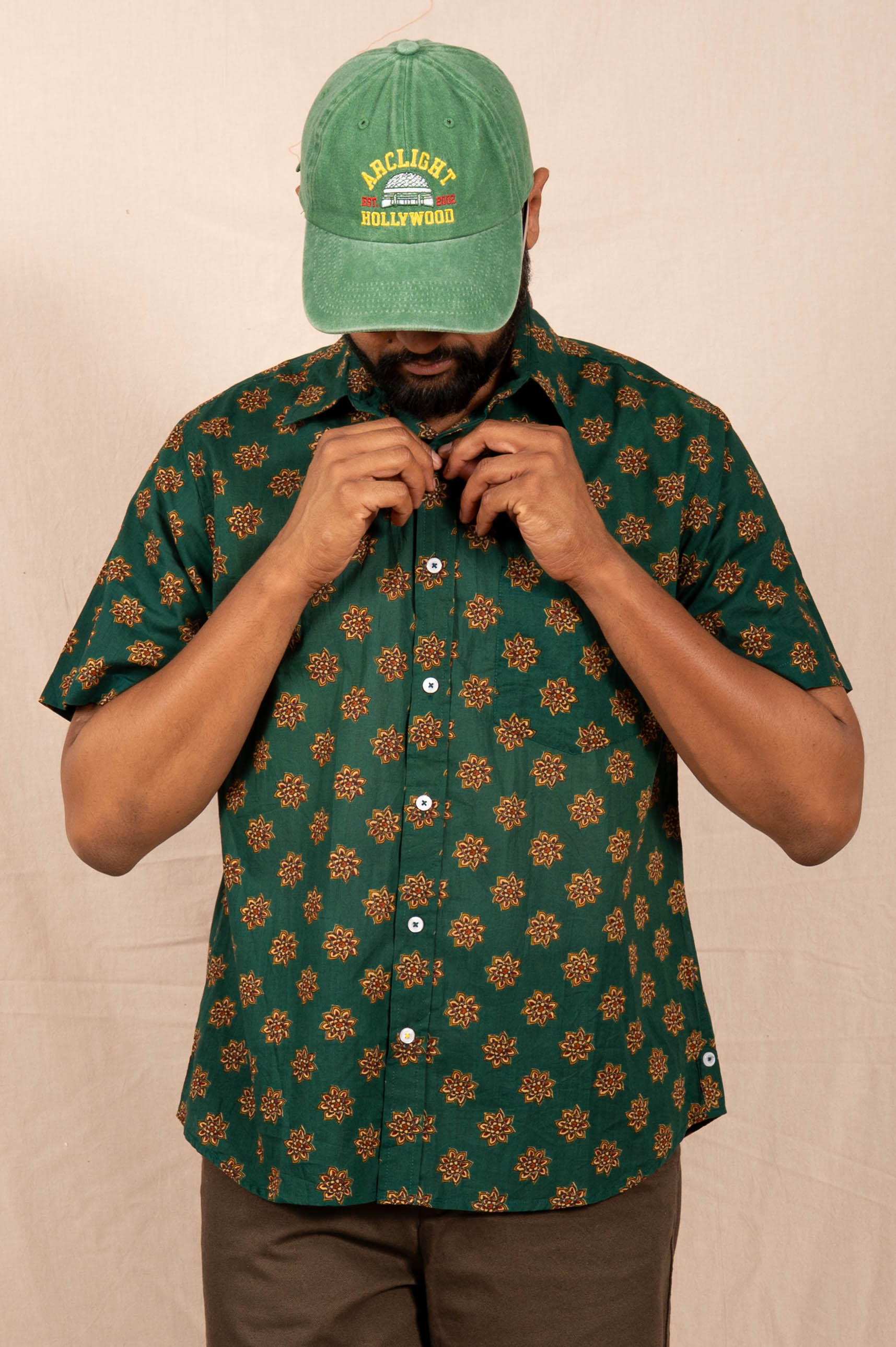 'The Folk' Shirt in Green Lotus Print
