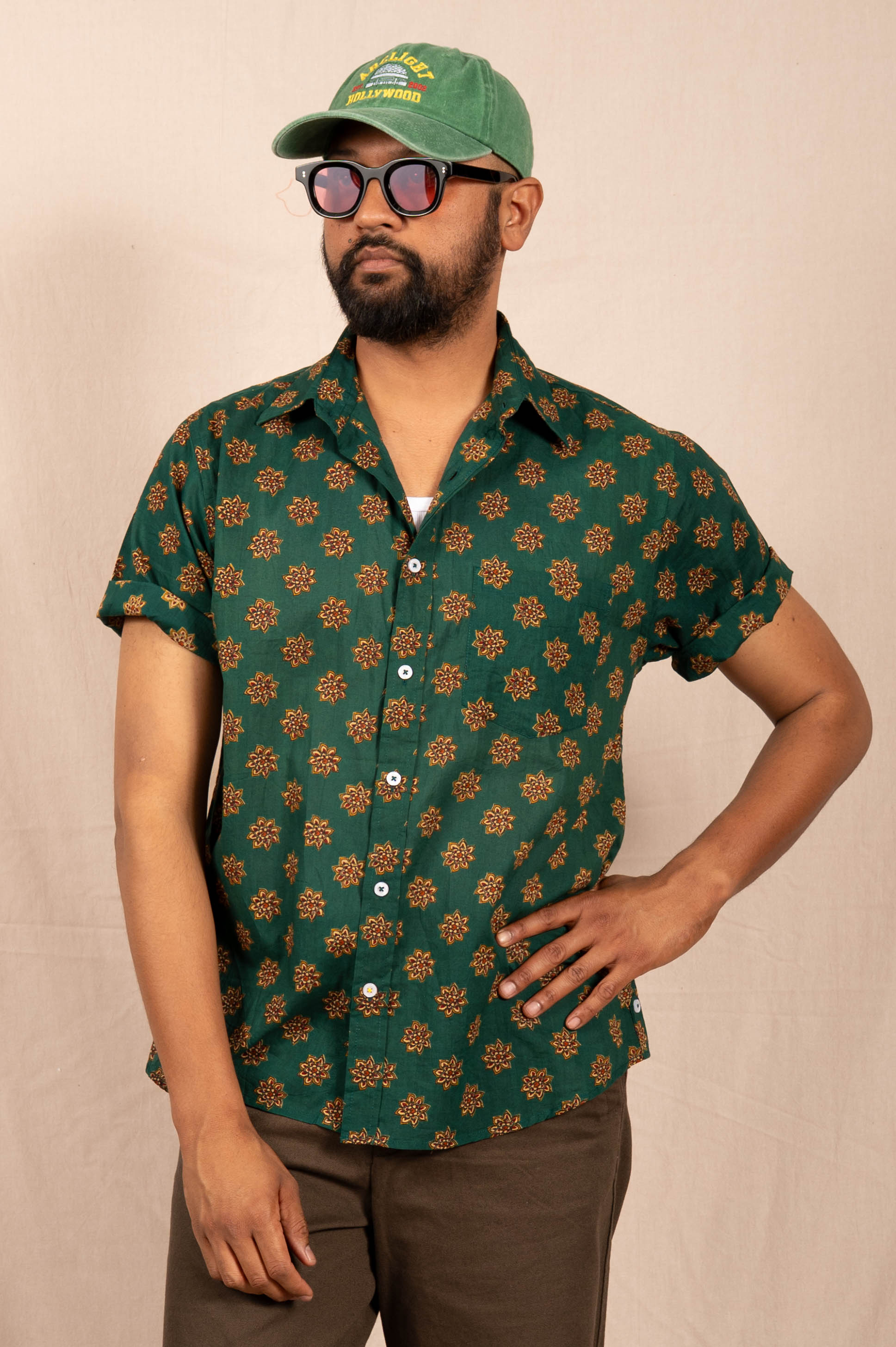 'The Folk' Shirt in Green Lotus Print