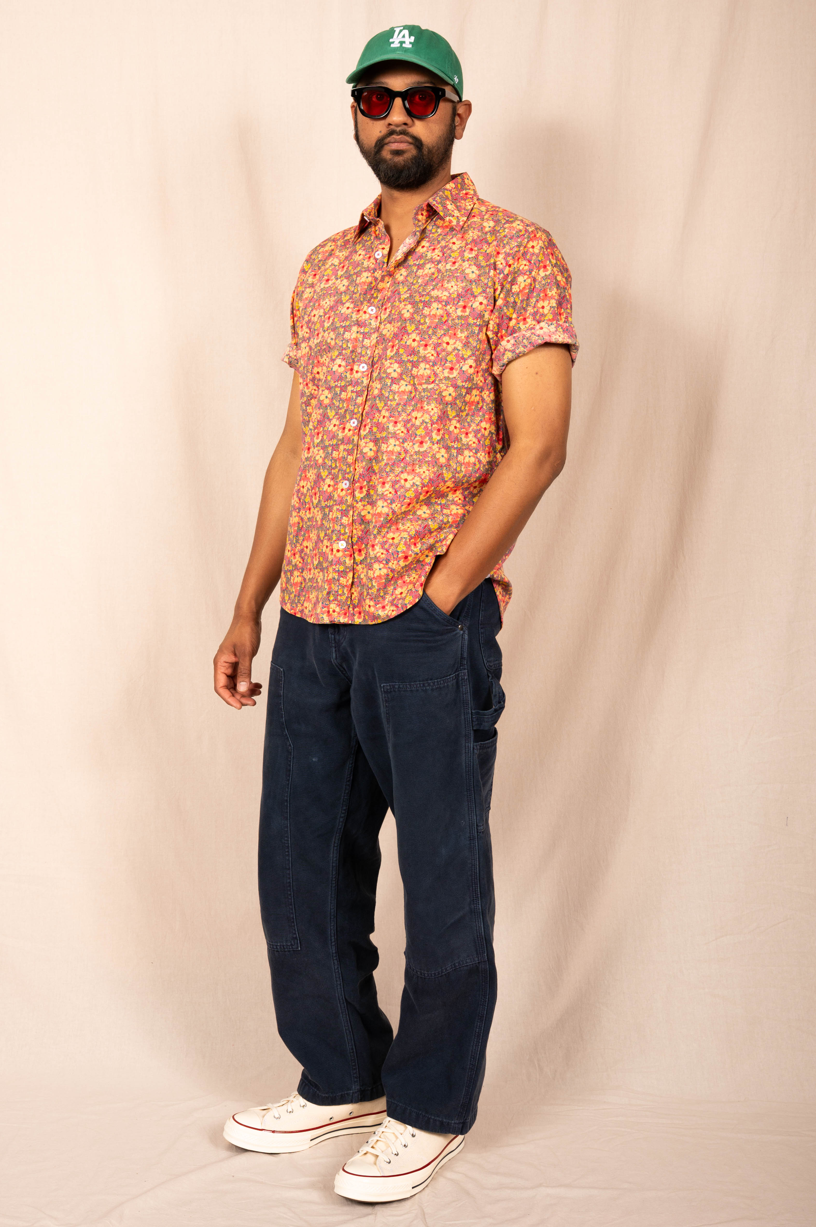 Hand Printed 'The Folk' Short Sleeve Shirt in Pastel Floral