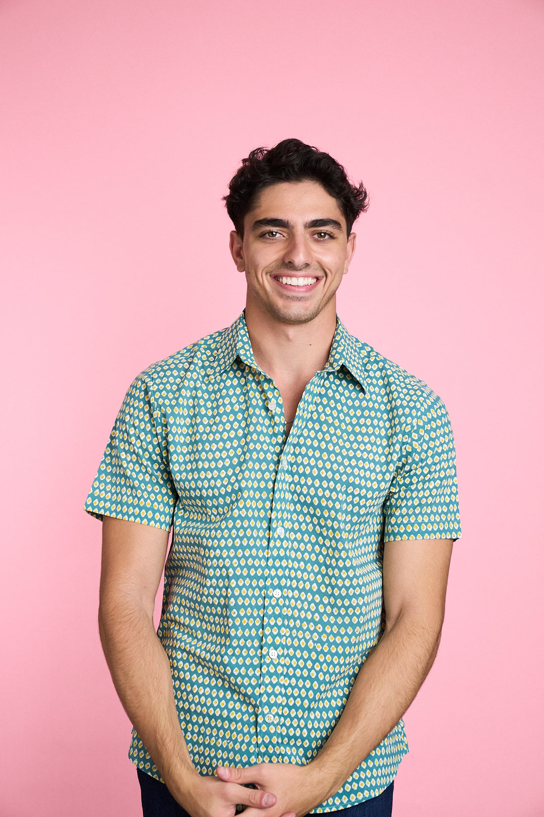 Hand Block Printed 'The Sheril' Short Sleeve Shirt in Avocado Print