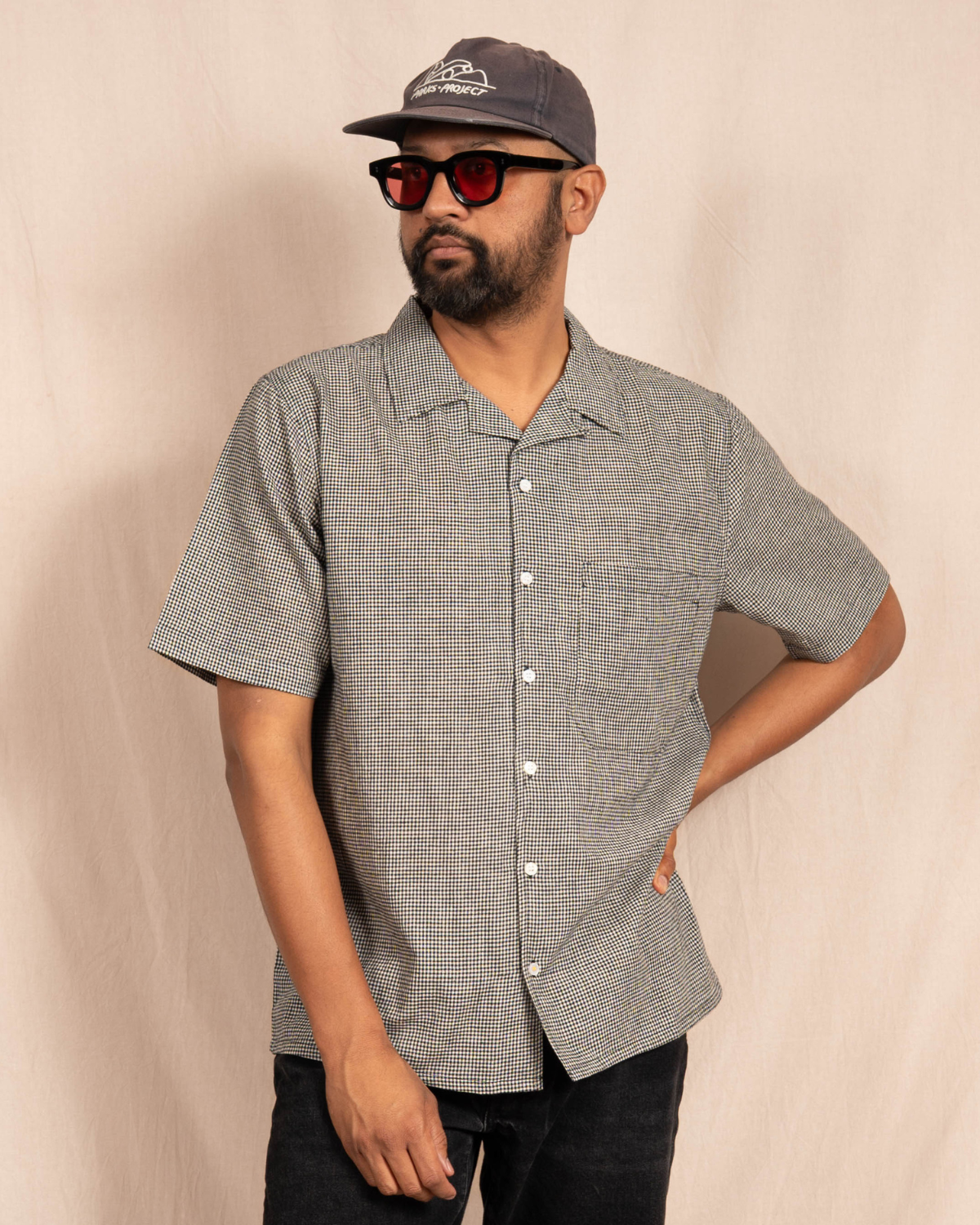 'The Don' Camp Shirt in Black and White Micro Checks