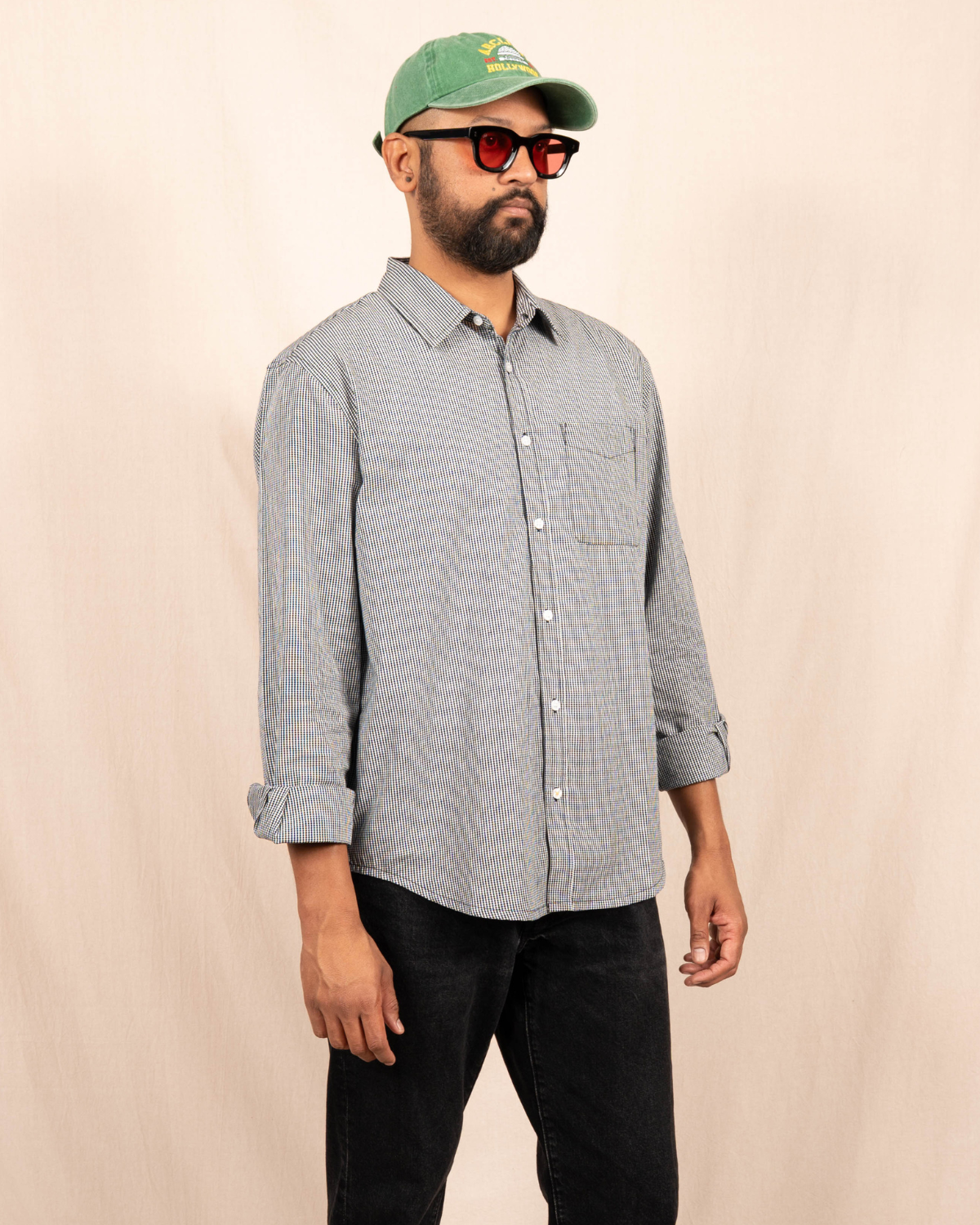 'The Brady' Long Sleeve Shirt in Black Micro Check