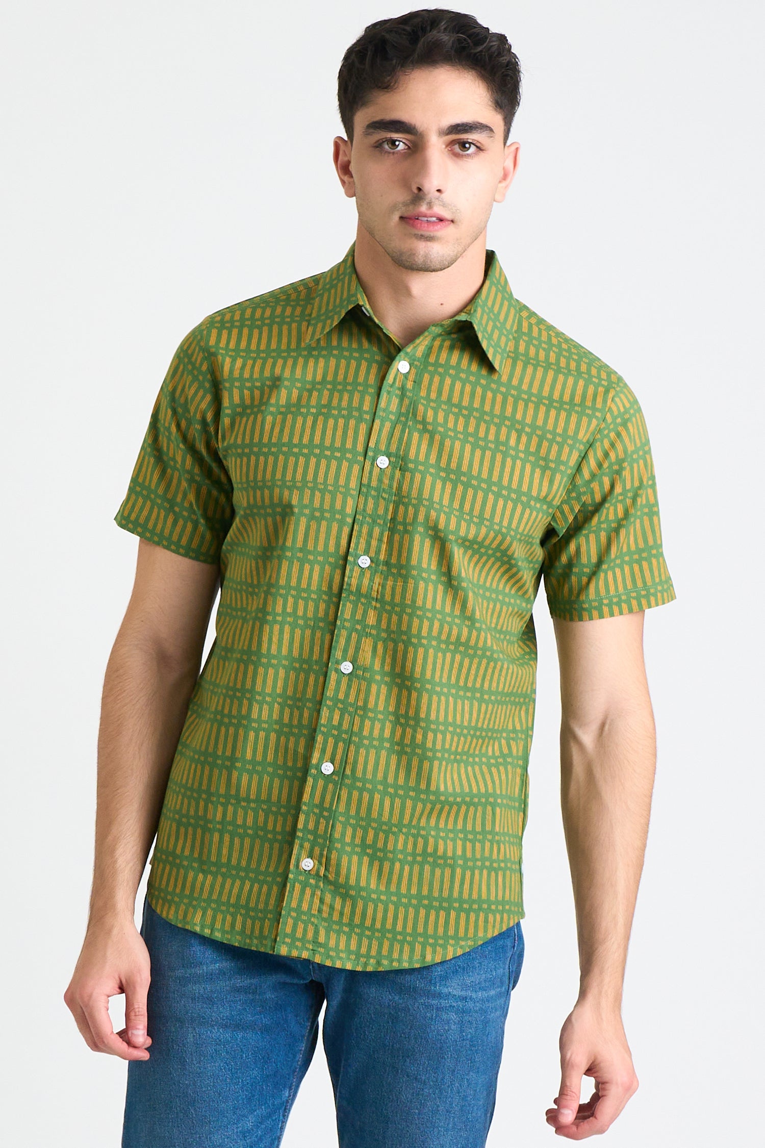 'The Folk' Shirt in Green Sticks Print