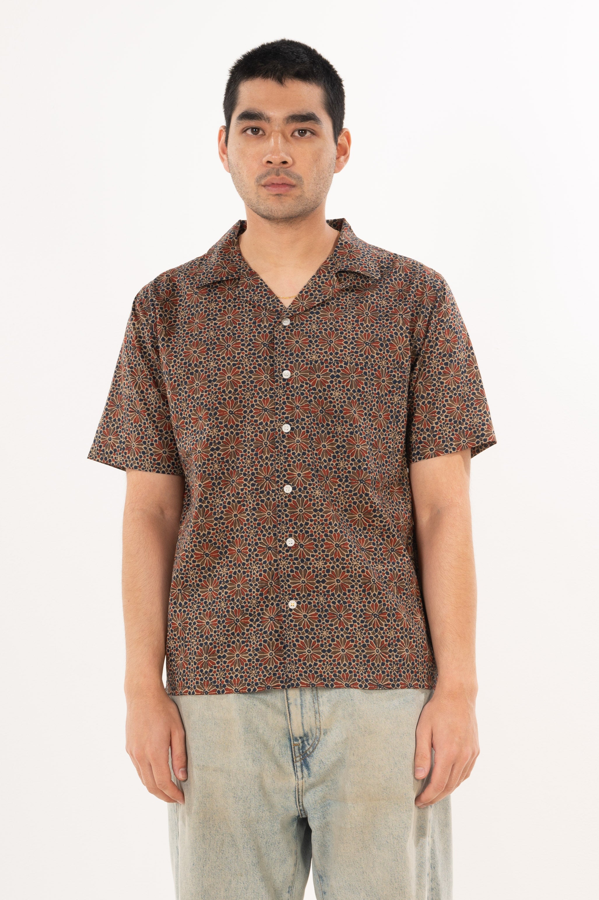 Hand Printed 'The Don' Camp Collar Shirt in Barmer Abstract Print