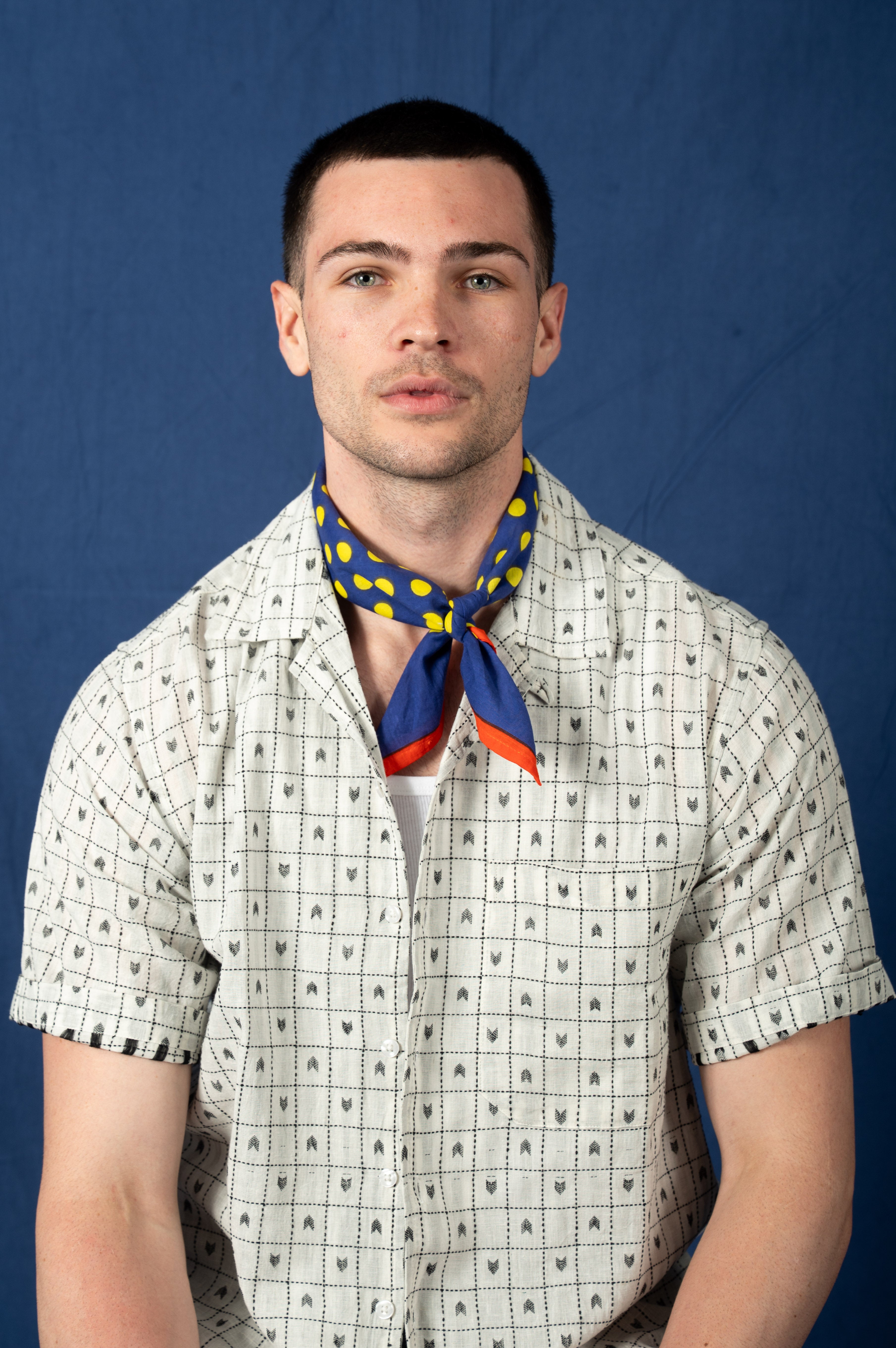 Archie Bandana No. 2 - Navy and Yellow Dots