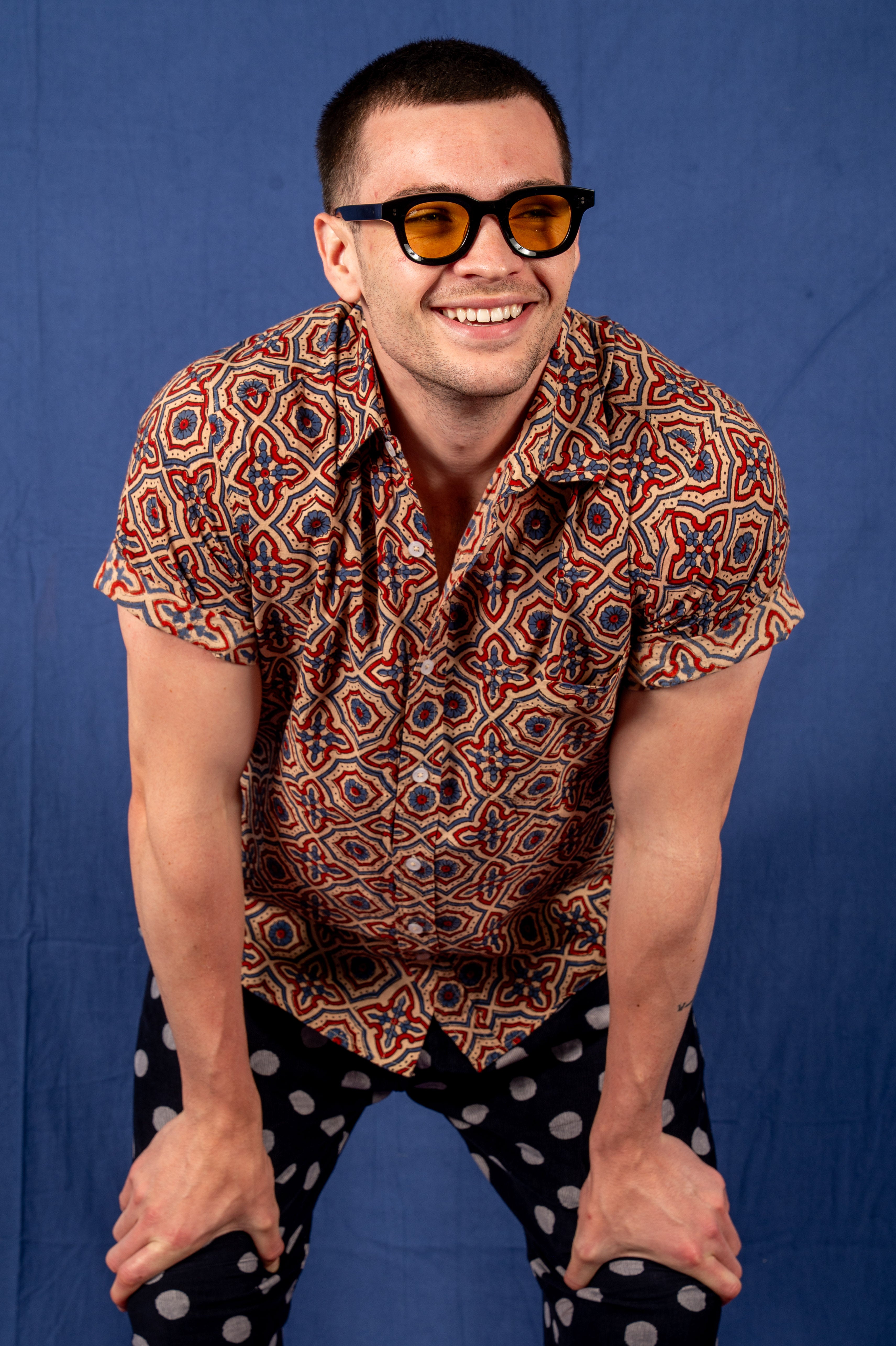 Hand Printed 'The Folk' Short Sleeve Shirt in Ajrakh Diamond Print