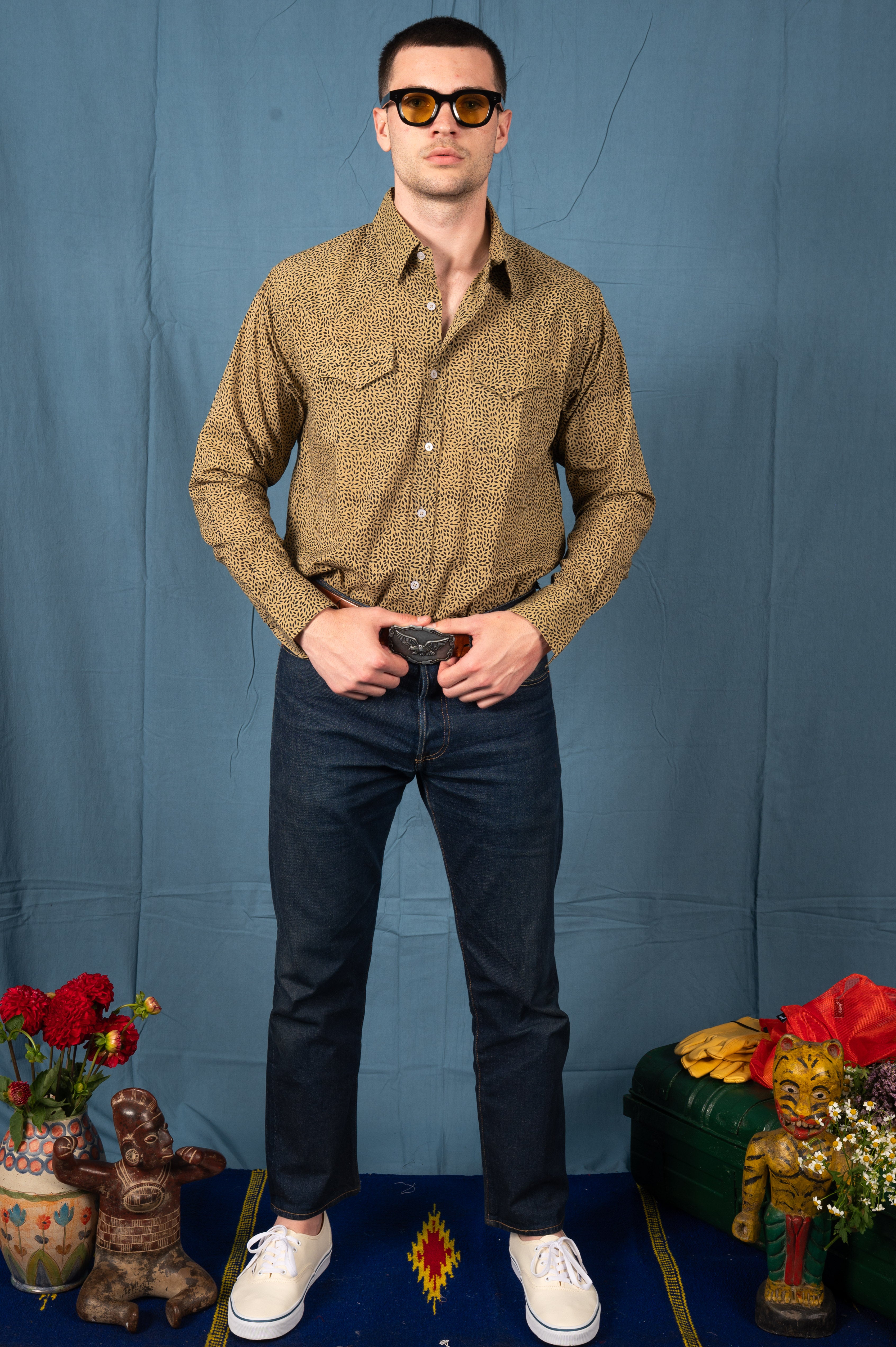 'The Bandit' Western Shirt in Kiwi Seeds print