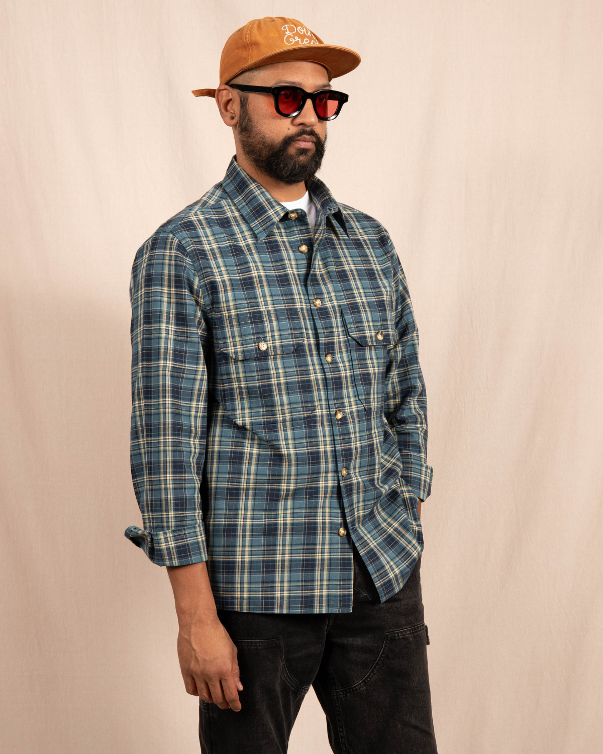 The 'Jesse' Over Shirt in Navy and Teal Checks