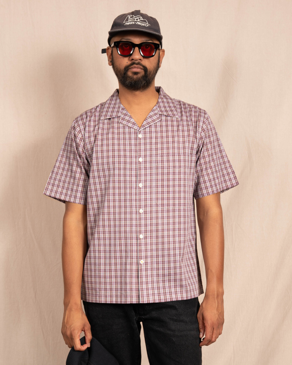 'The Nero' Camp Shirt in Purple Checks
