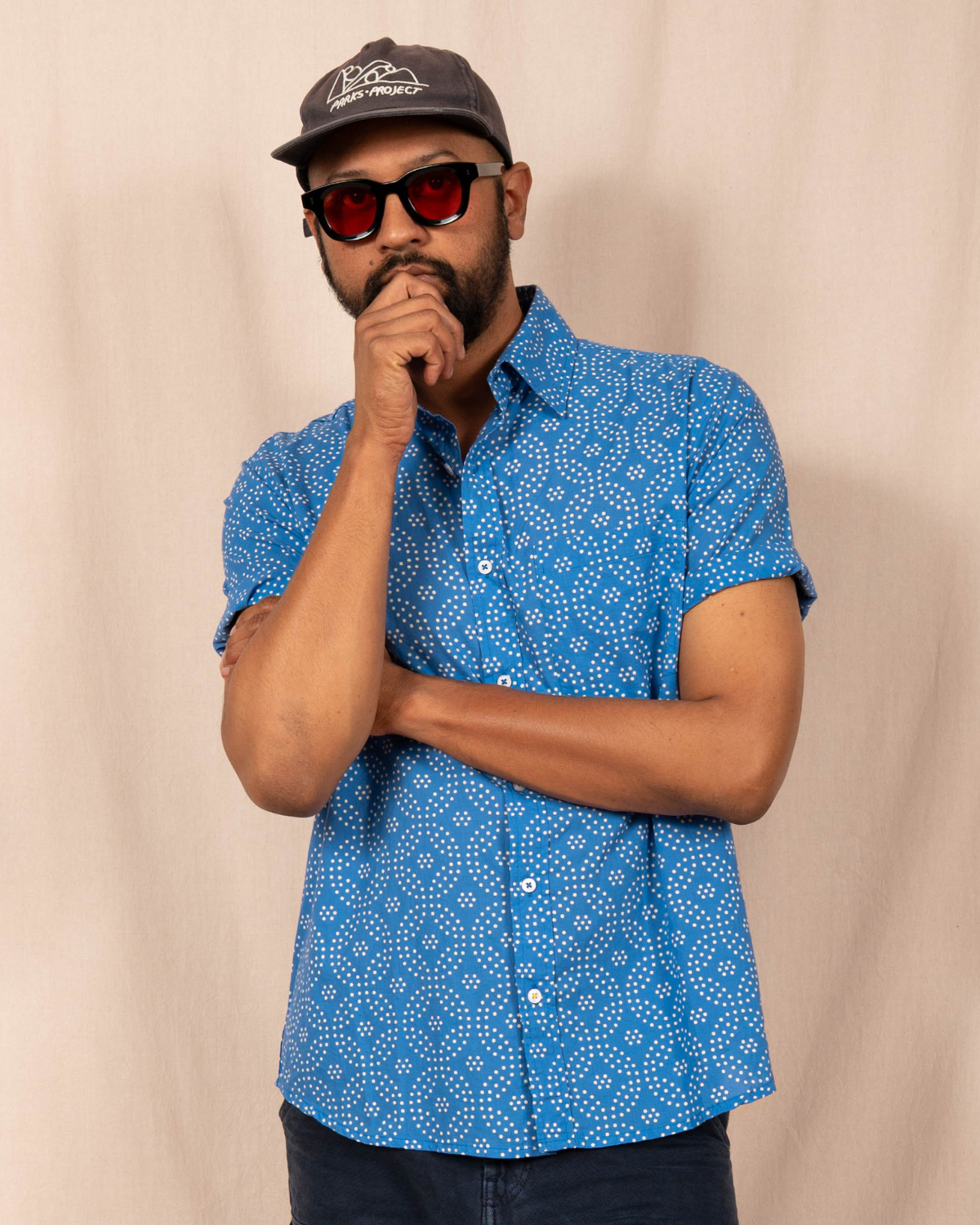'The Folk' Shirt in Blue Small Dots