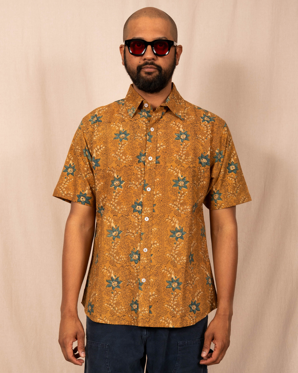 'The Folk' Shirt in Mustard and Indigo Floral