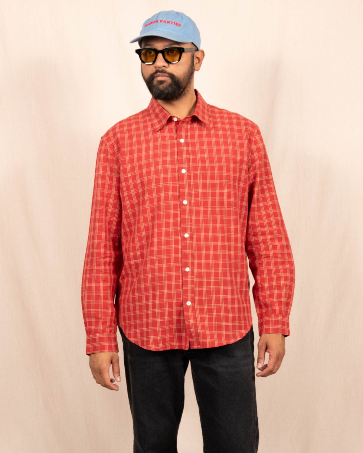 'The Brady' Long Sleeve Shirt in Red and White Checks