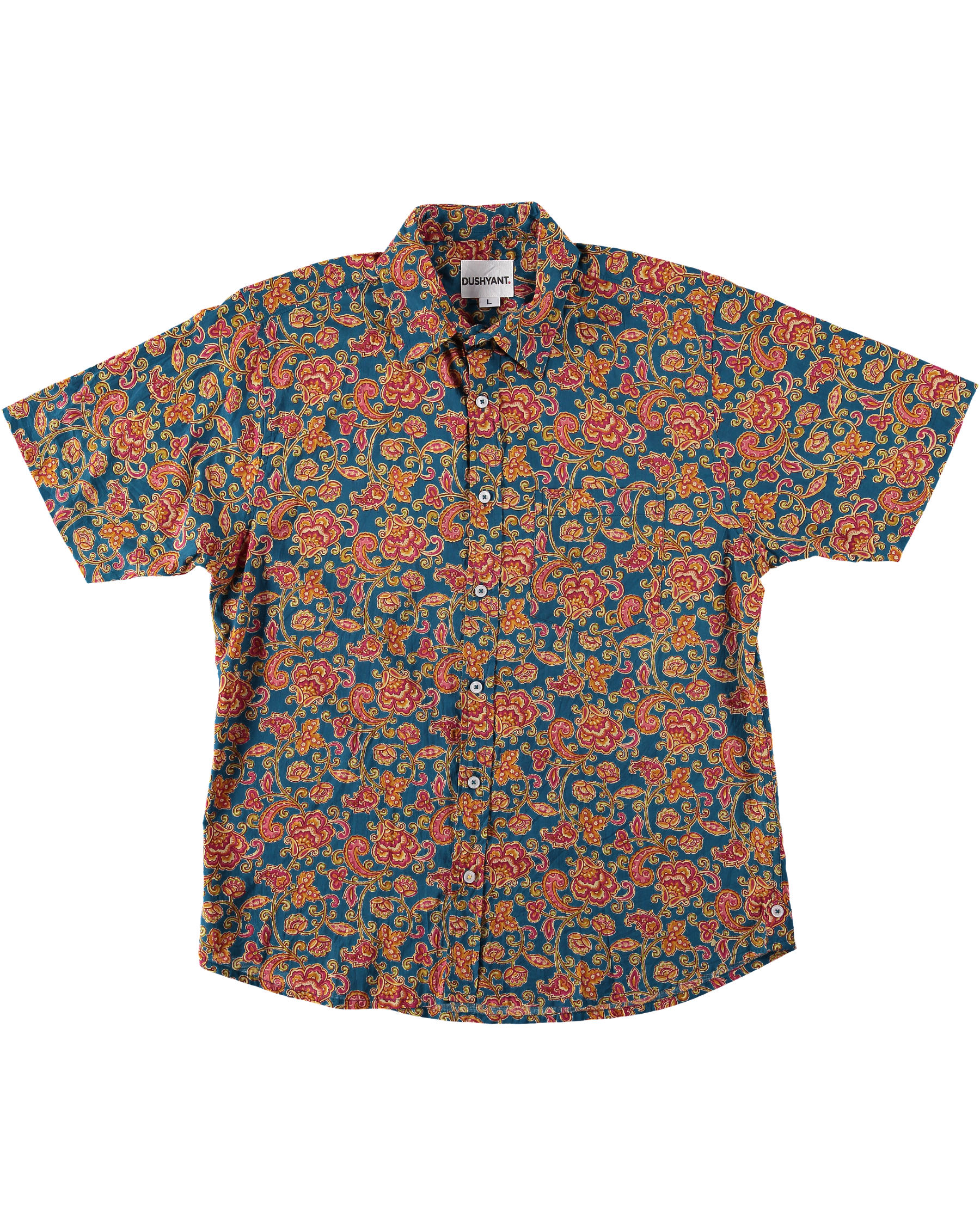 'The Folk' Shirt in Blue and Red Agra Floral Print