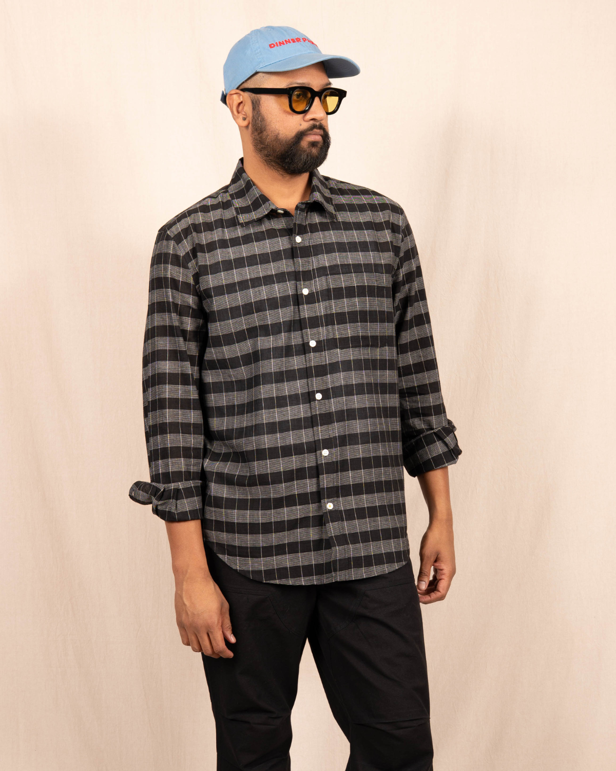 'The Brady' Long Sleeve Shirt in Black and Gray Large Checks