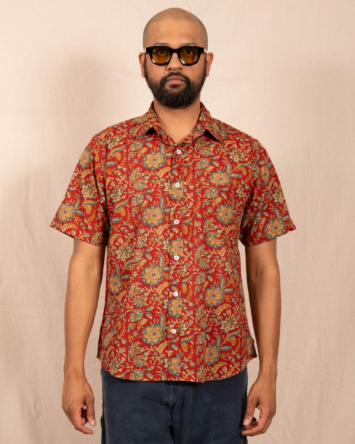 'The Folk' Shirt in Red and Blue Jaipur Floral Print