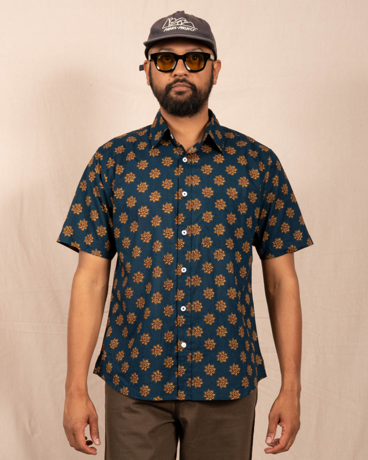 'The Folk' Shirt in Navy Lotus Print
