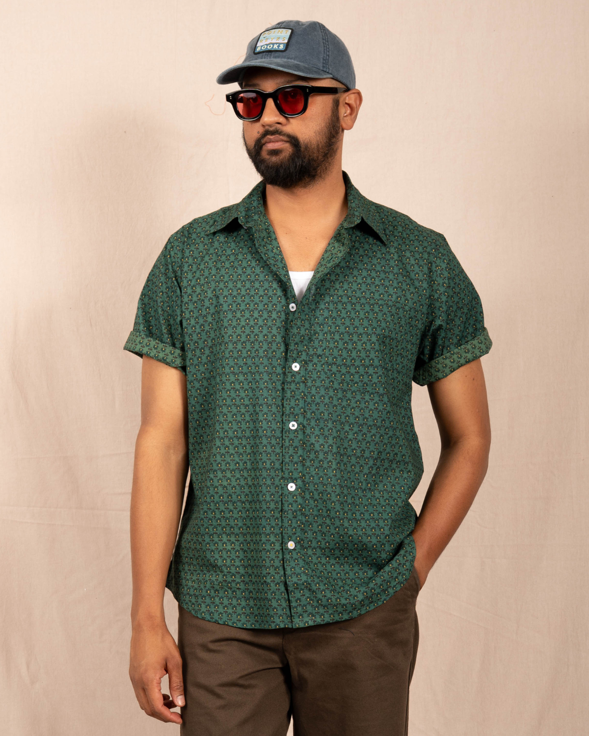 'The Folk' Shirt in Teal Motif Print