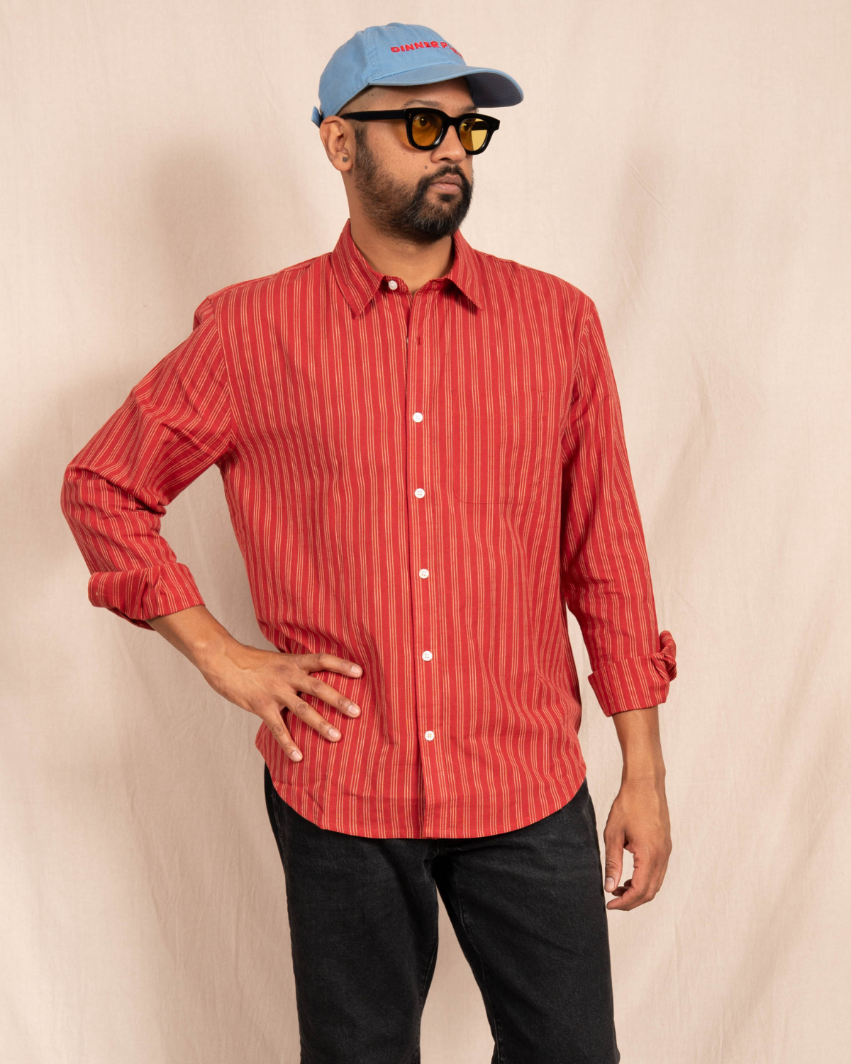 'The Brady' Long Sleeve Shirt in Red and White Triple Stripe