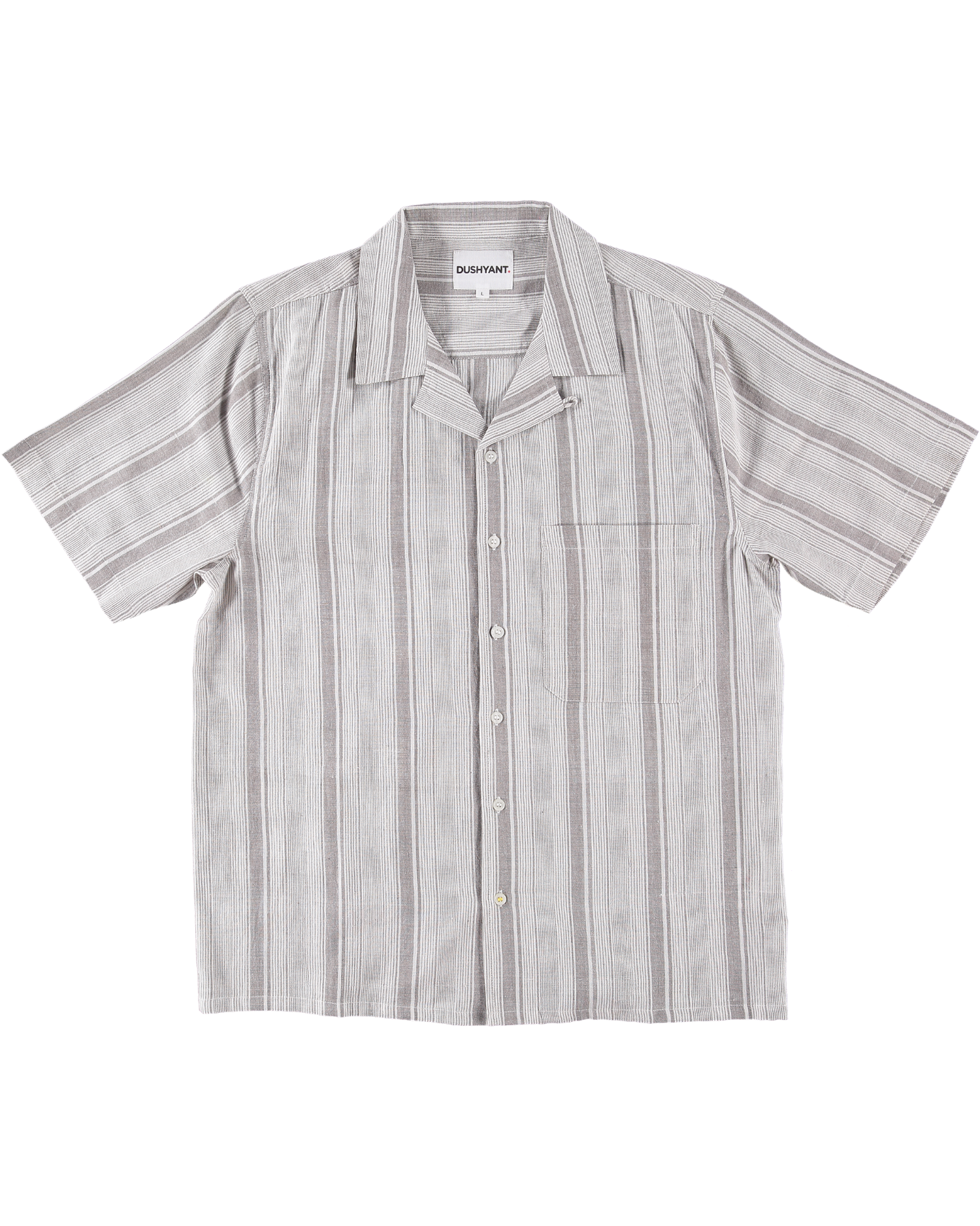 'The Don' Camp Shirt in White and Gray Stripes