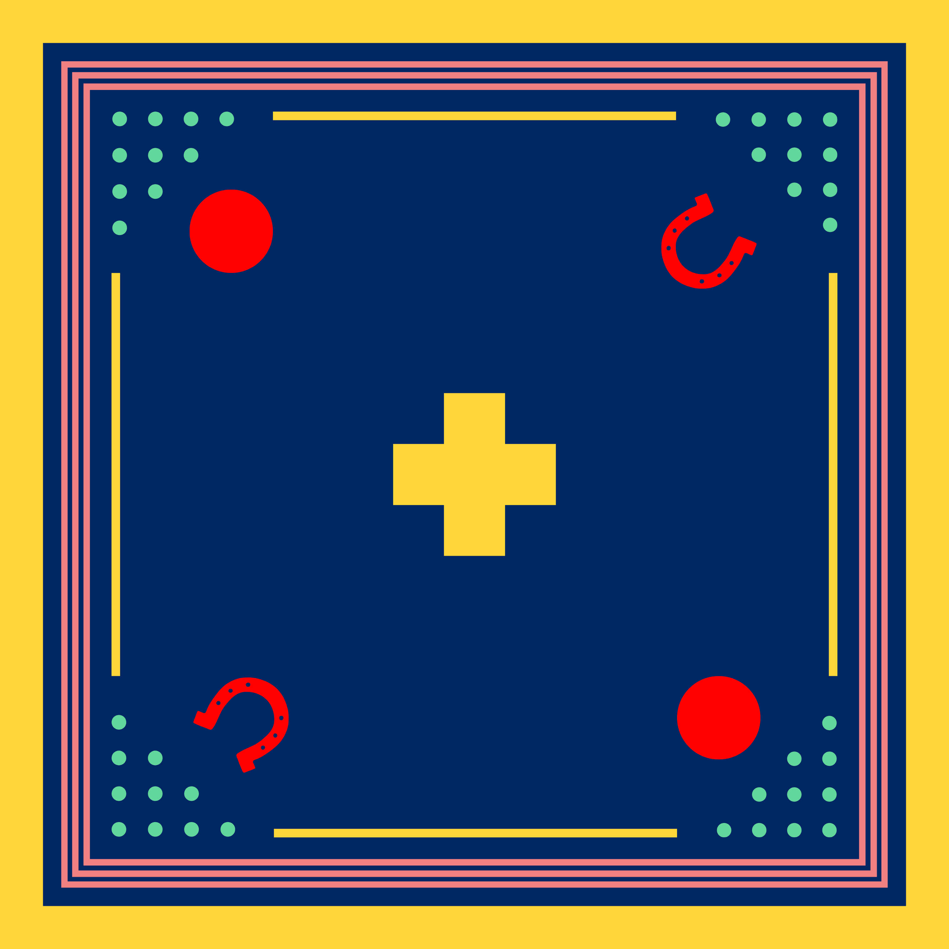 Archie Bandana No. 30 - Horseshoe, Dots and Plus Sign on Dark Blue