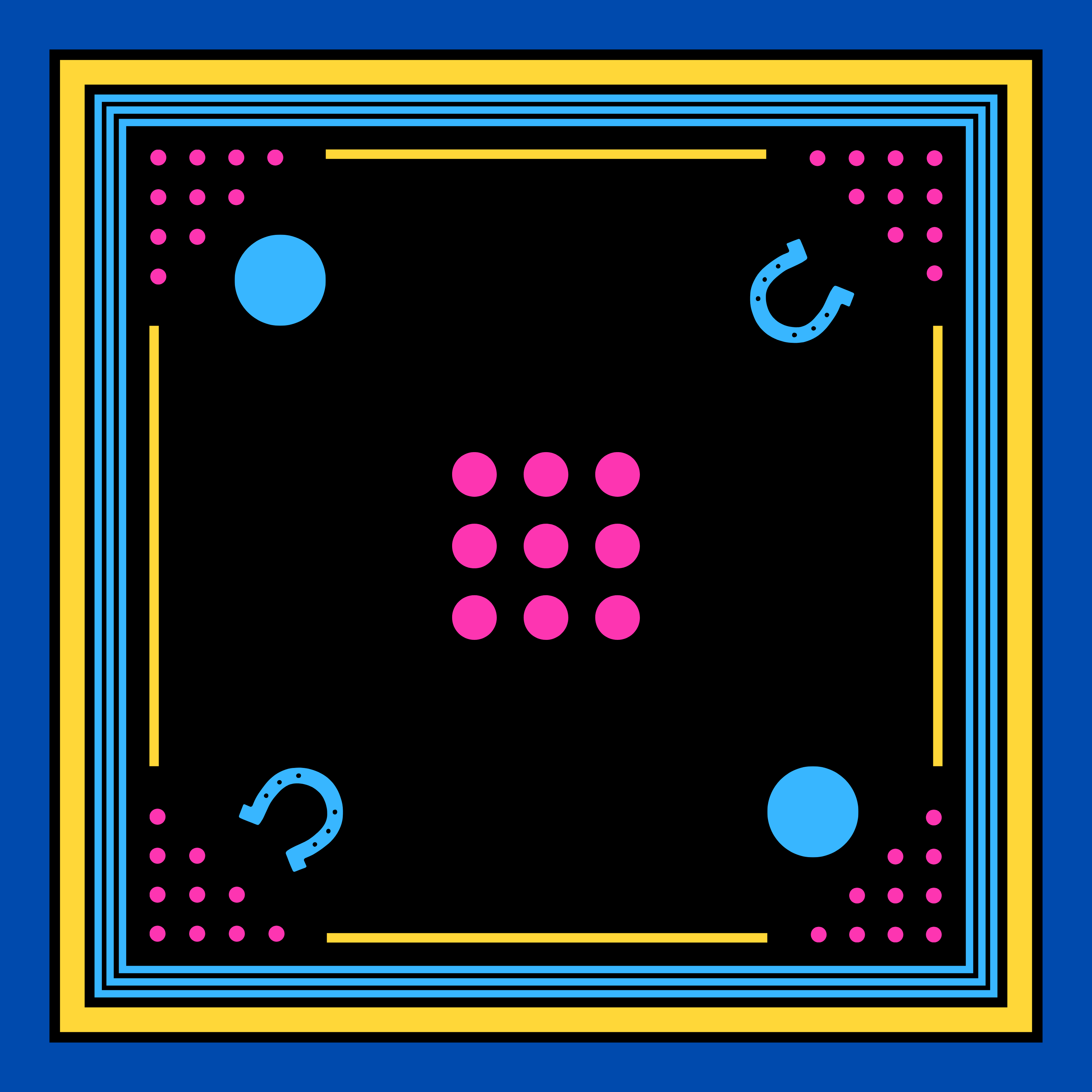 Archie Bandana No. 31 - Blue and Pink Dots and Horseshoe on Black and Blue