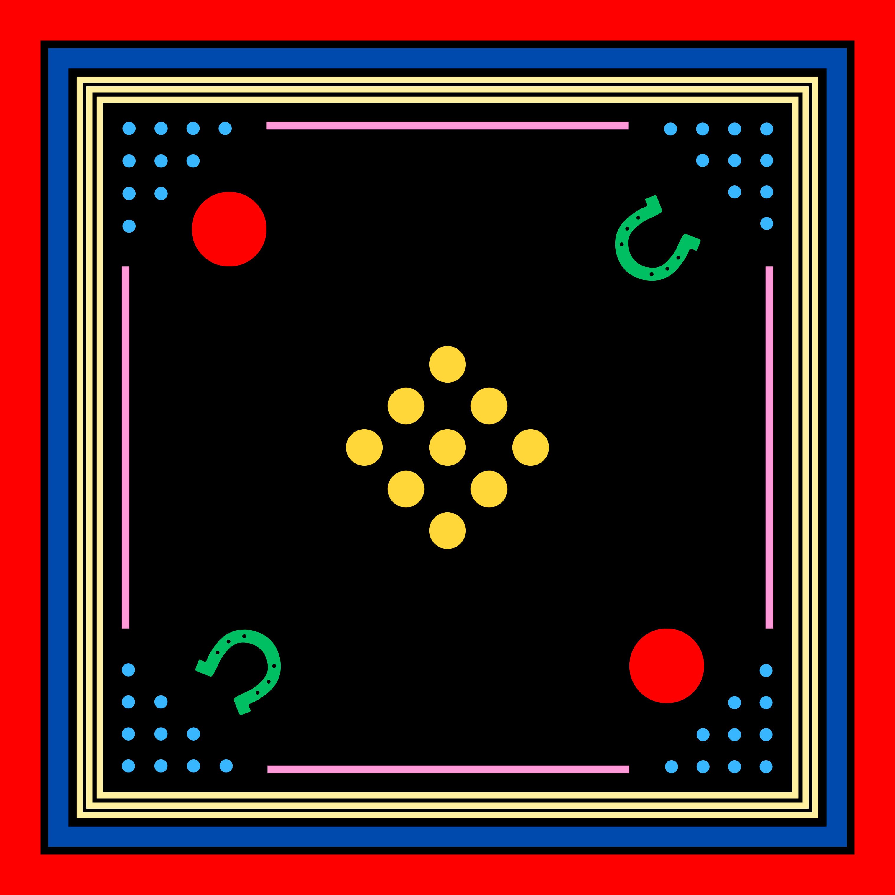 Archie Bandana No. 32 - Red, Yellow, Blue and Green Dots and Horseshoe on Black