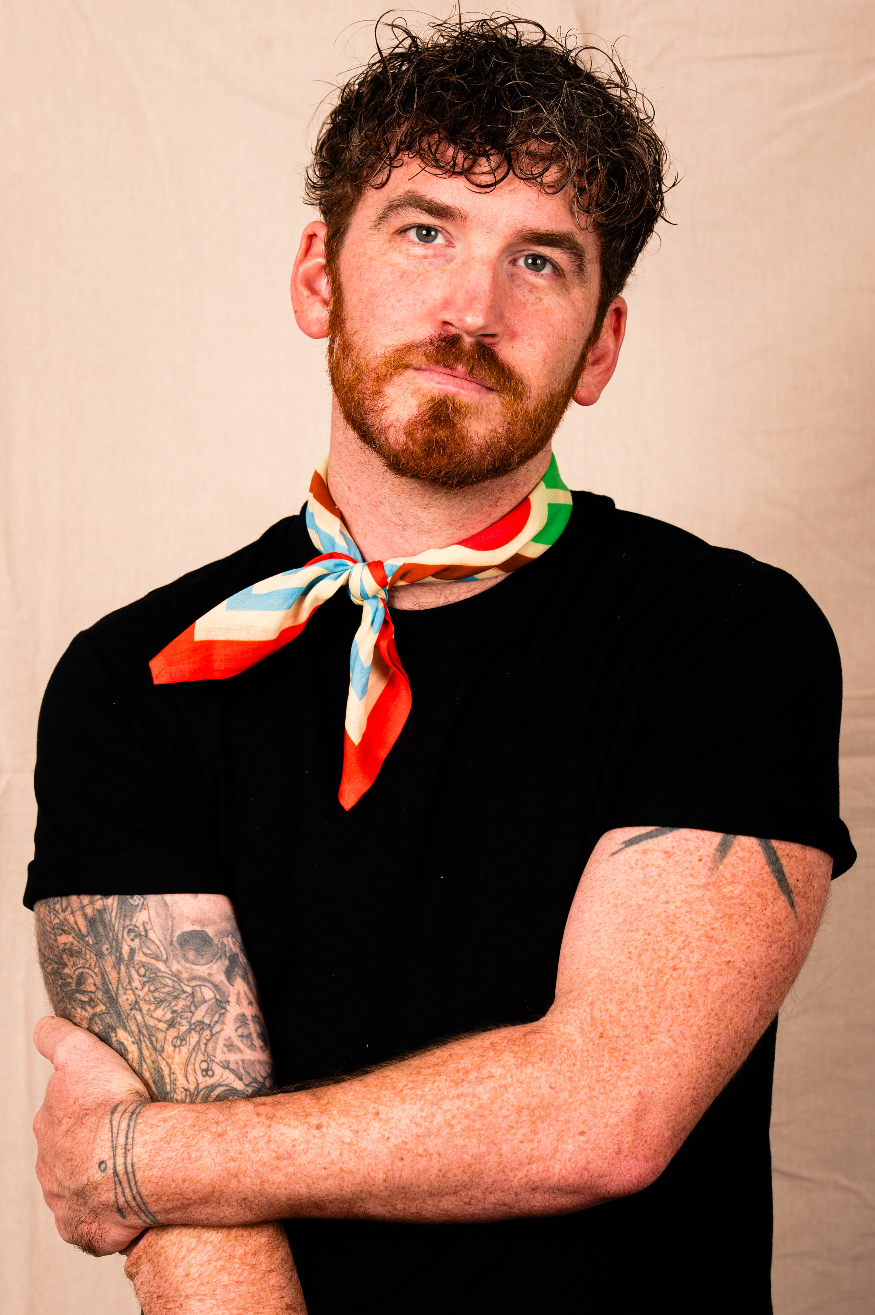 Archie Bandana No. 19 - Light Green Lines with Red Dot Print