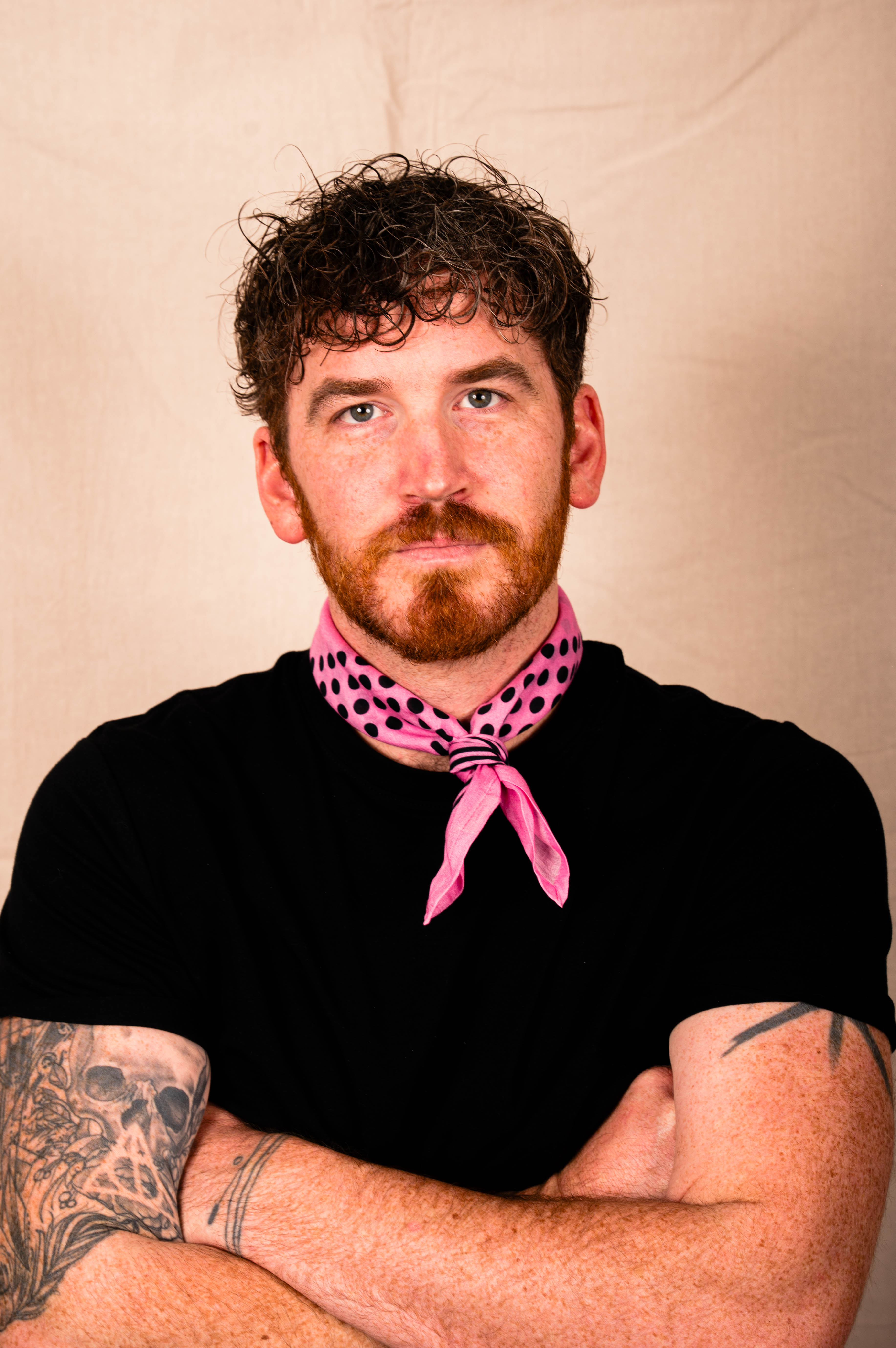 Archie Bandana No. 24 - Dots and Plus Sign on Pink