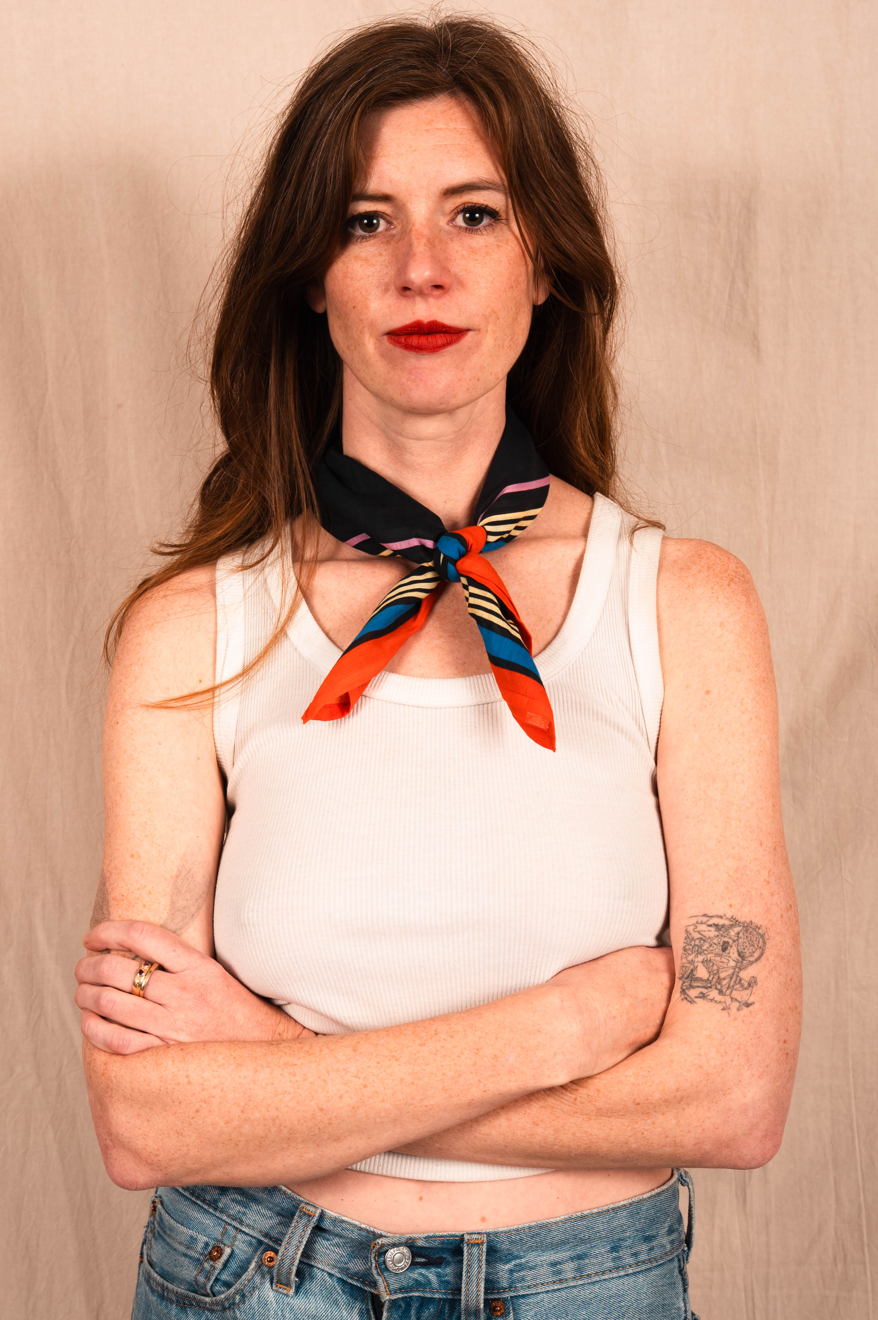 Archie Bandana No. 32 - Red, Yellow, Blue and Green Dots and Horseshoe on Black