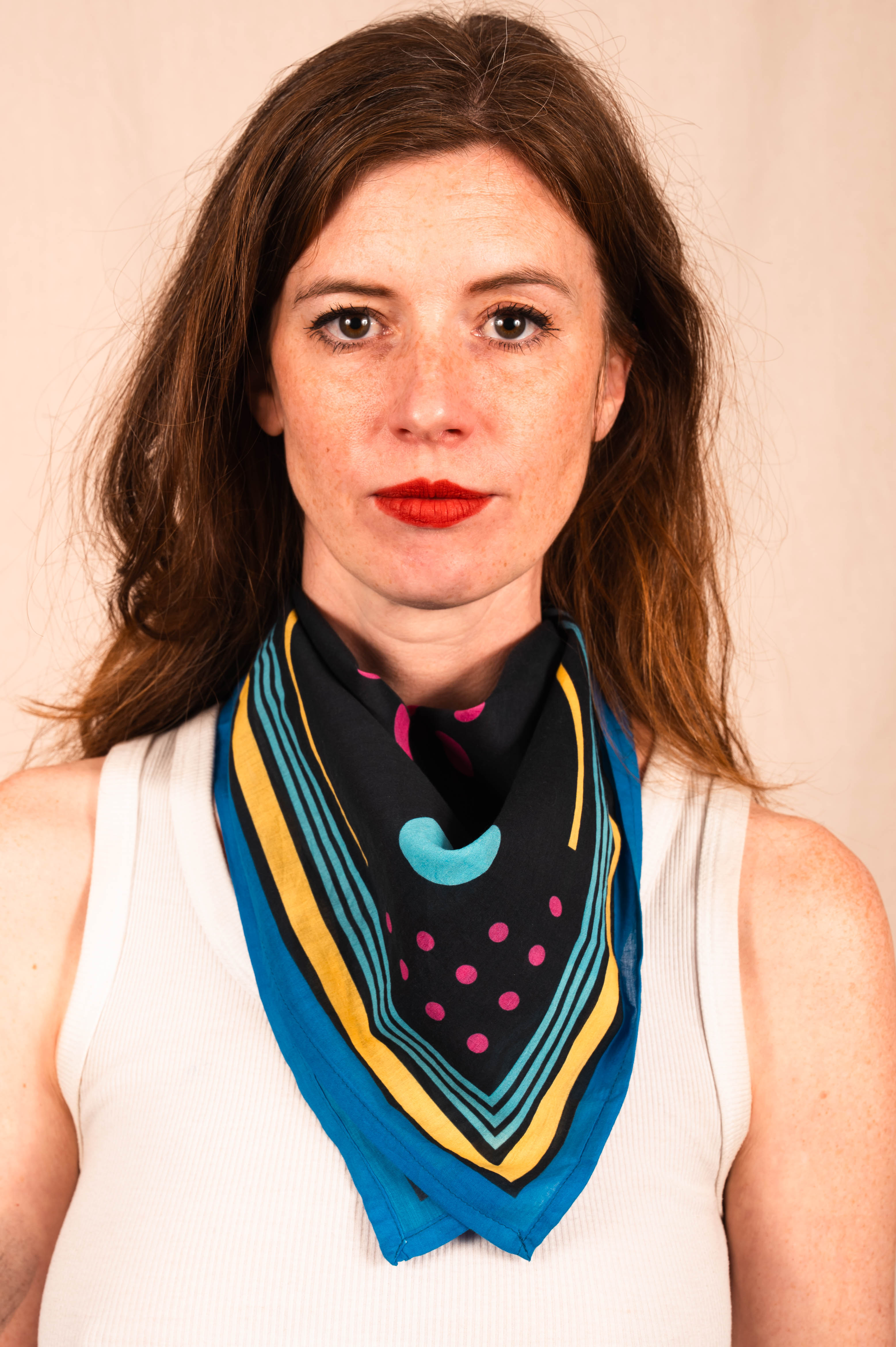 Archie Bandana No. 31 - Blue and Pink Dots and Horseshoe on Black and Blue