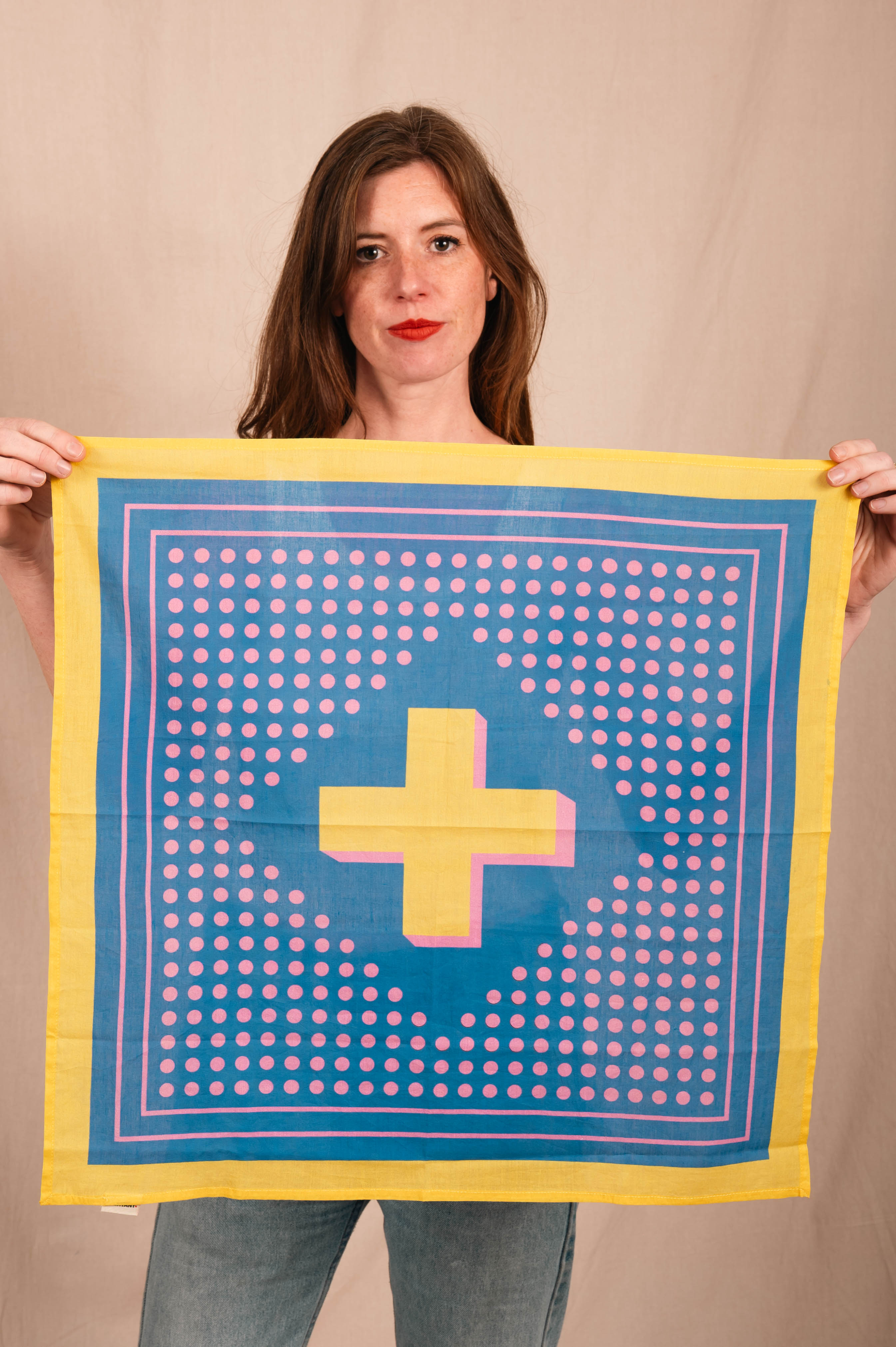 Archie Bandana No. 22 - Yellow, Blue and Pink Dots Art Print