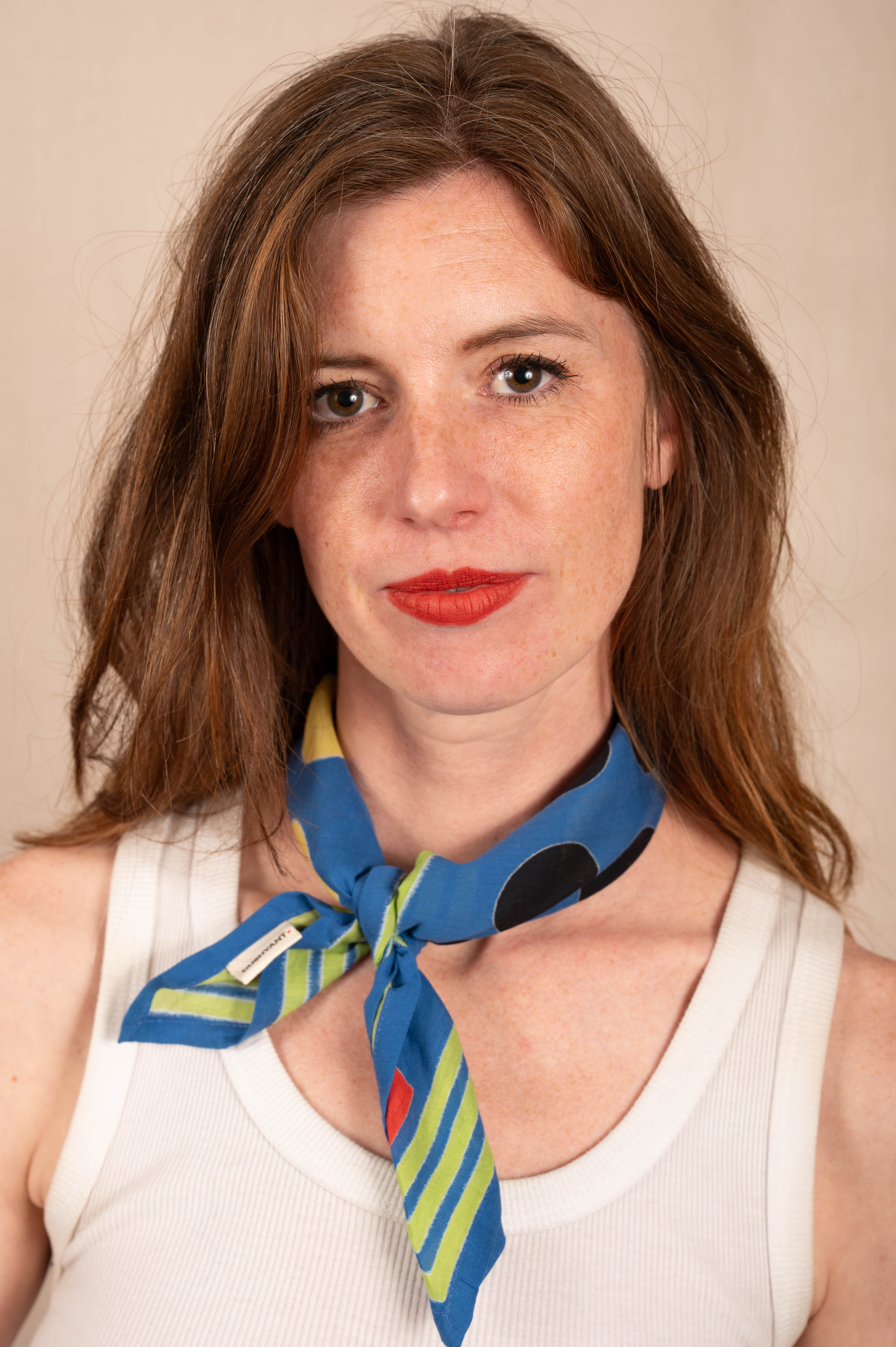 Archie Bandana No. 13 - Blue with Black, Red and Peach Art Print