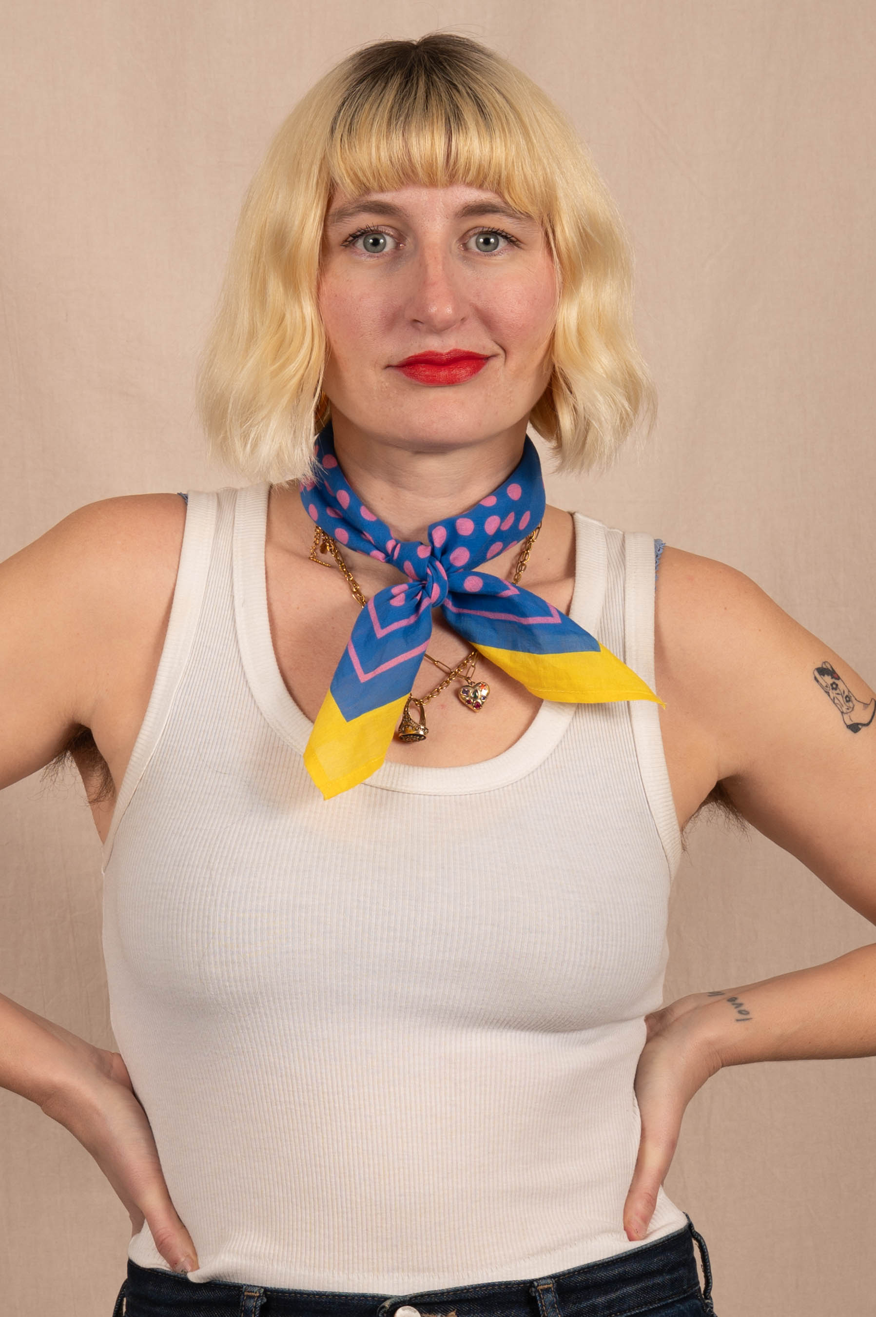 Archie Bandana No. 22 - Yellow, Blue and Pink Dots Art Print