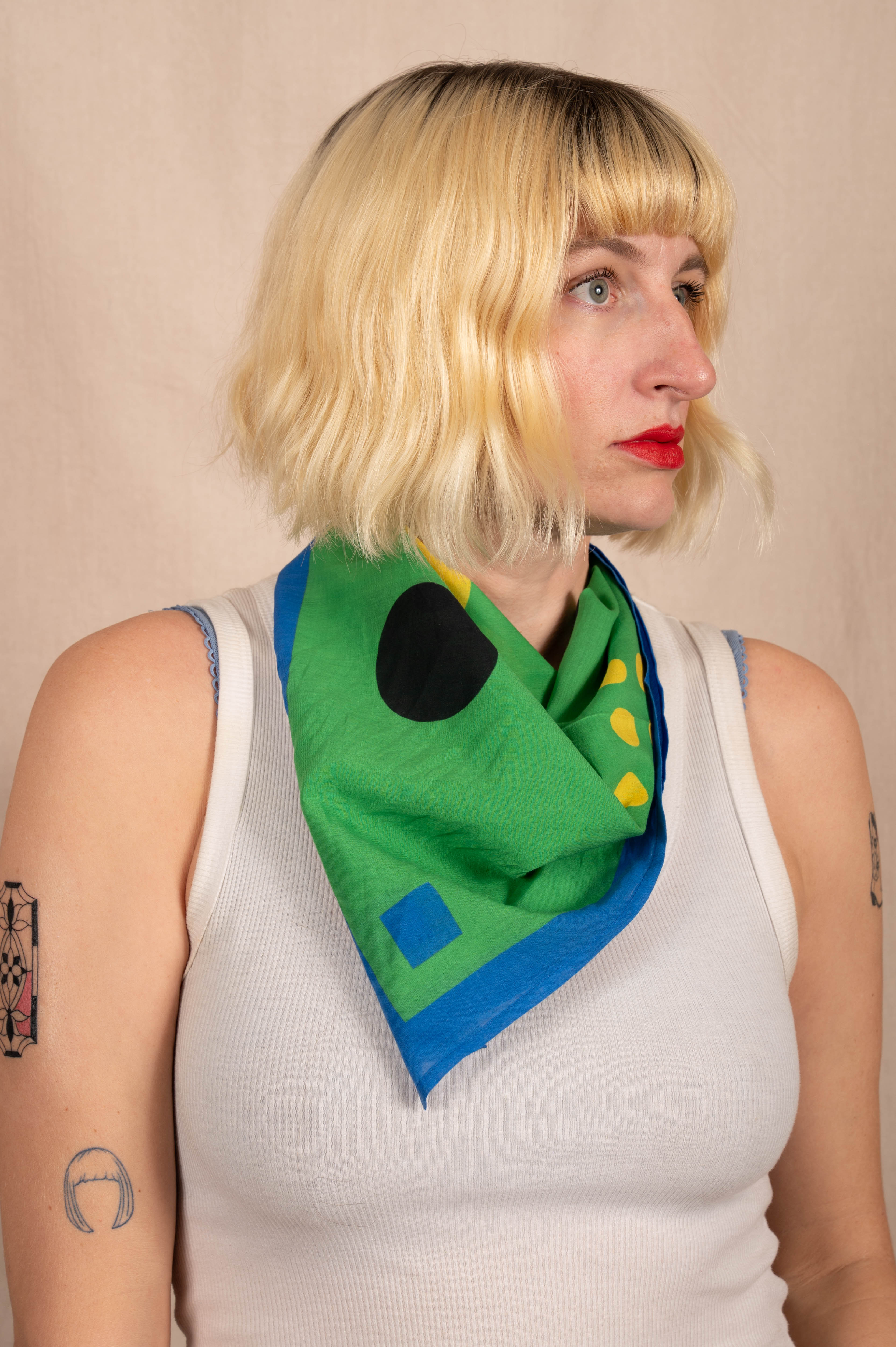 Archie Bandana No. 21 - Yellow and Black Contrasting Dots on Green