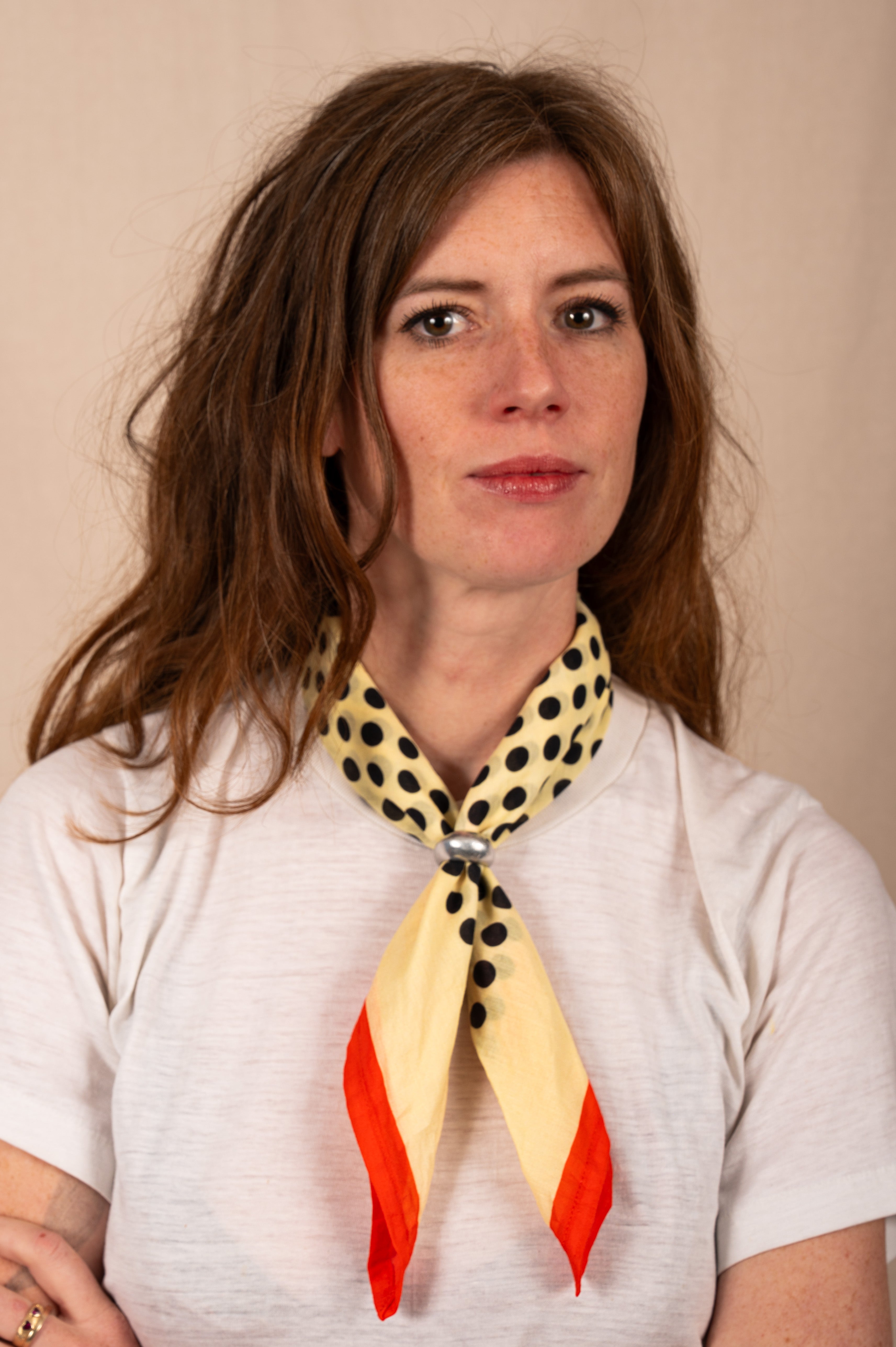 Archie Bandana No. 1 - Cream and Black Dots with Red