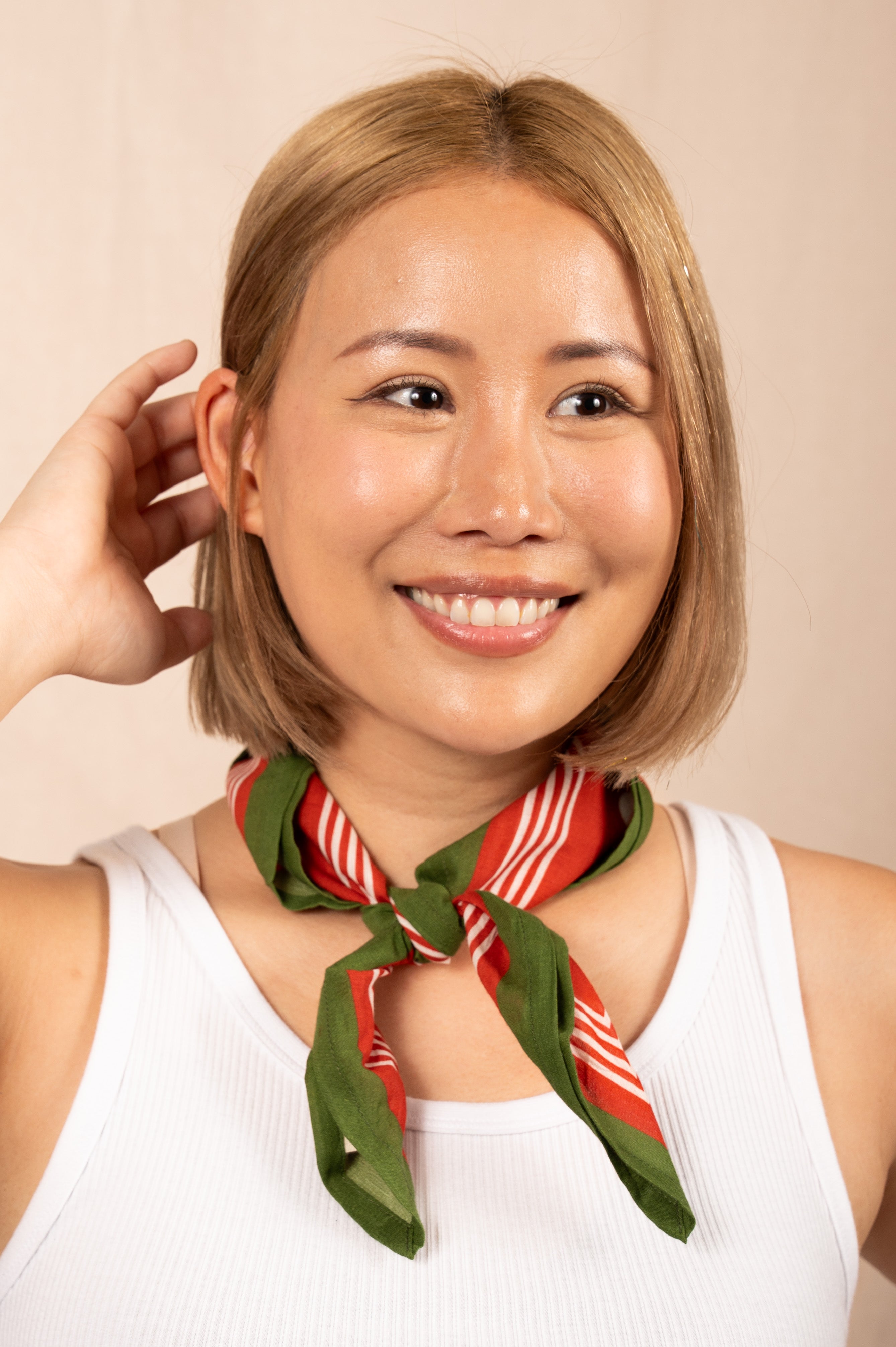 Archie Bandana No. 33 - Red and White Dots with Olive