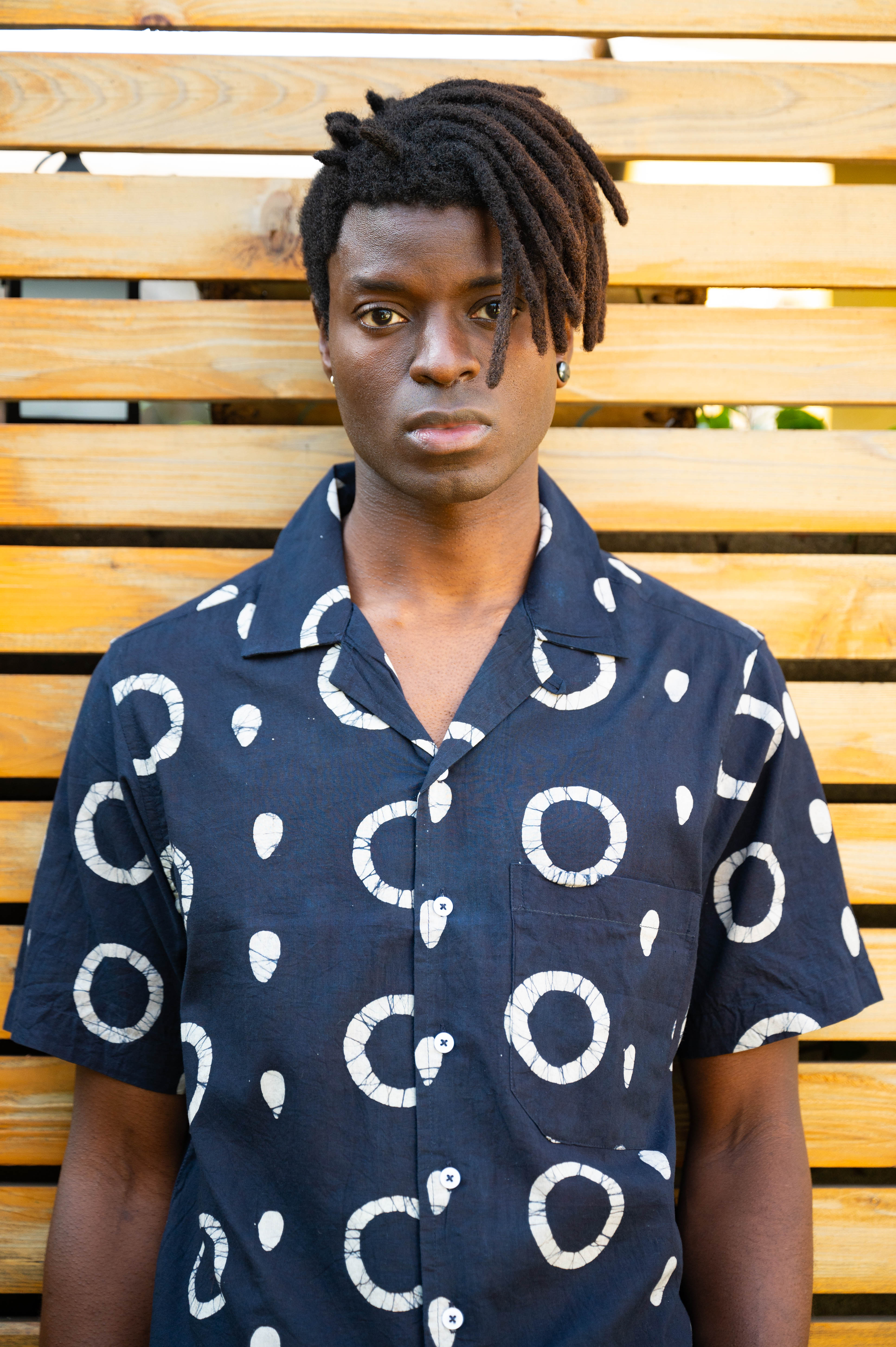 Hand Block Printed 'The Don' Camp Collar Shirt in Black Circles Art Print