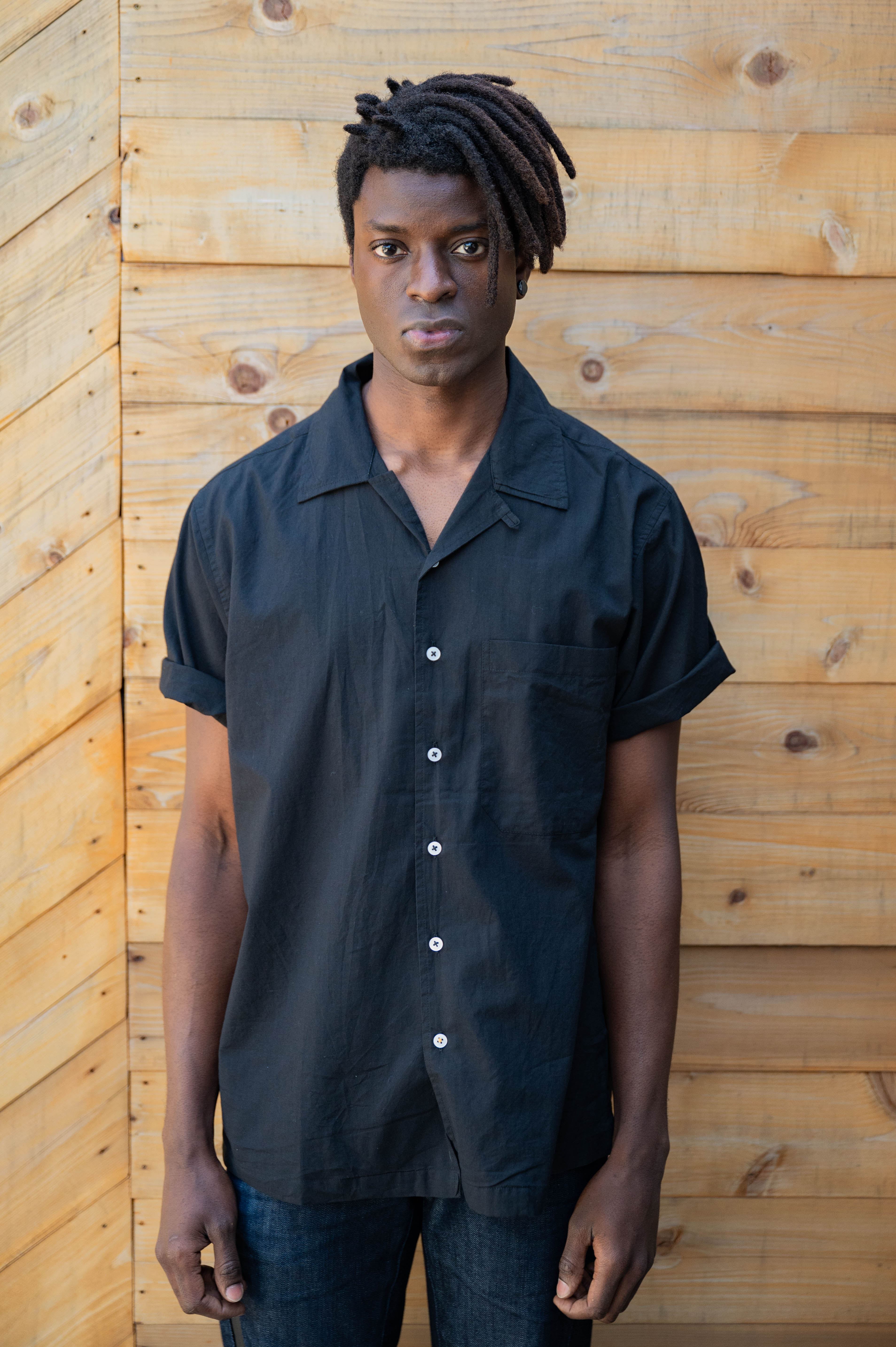 'The Don' Camp Collar Shirt in Solid Black