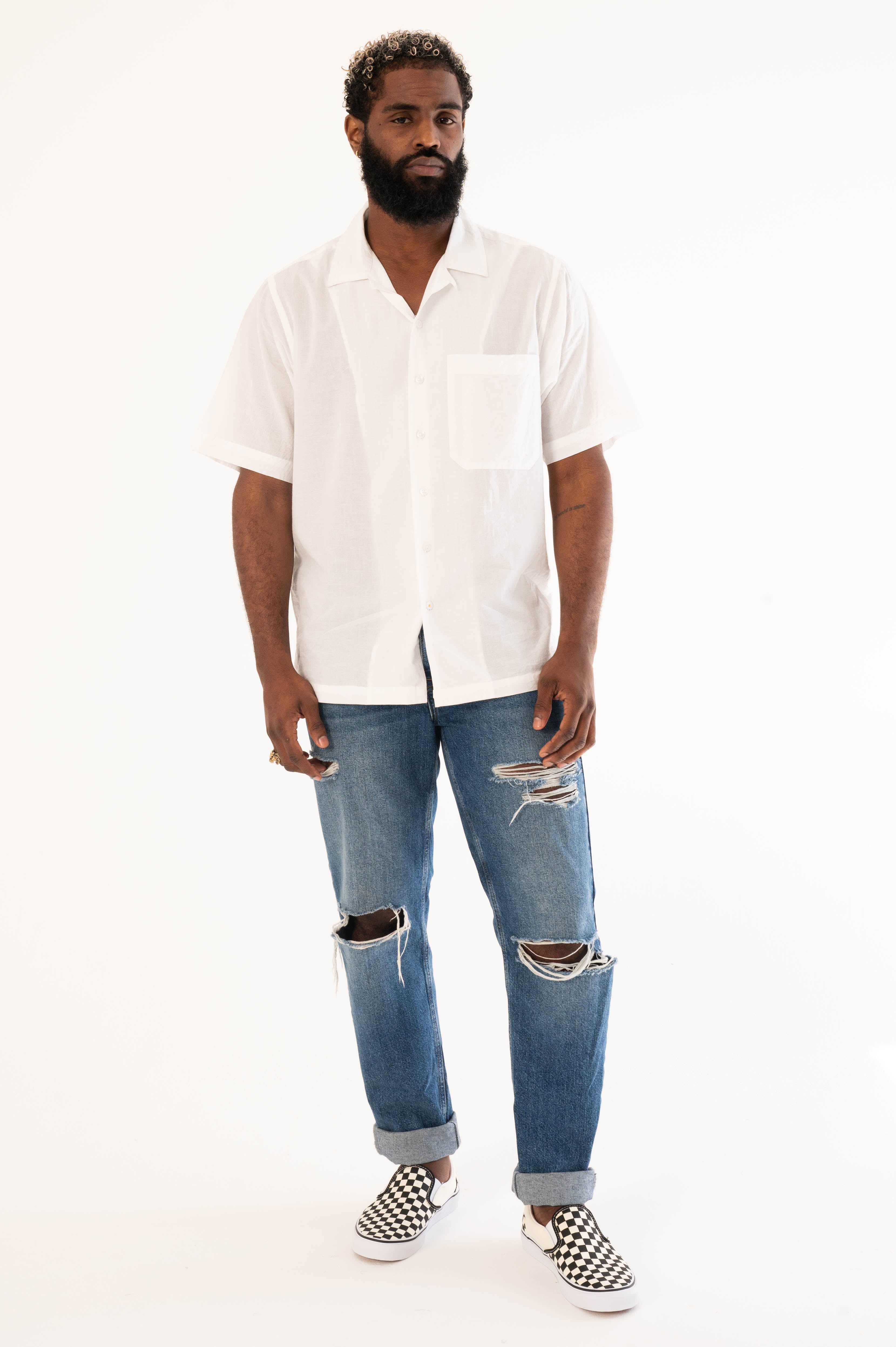 'The Don' Camp Collar Shirt in Solid White