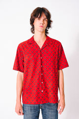 Hand Block Printed 'The Don' Camp Collar Shirt in Red Lotus Print