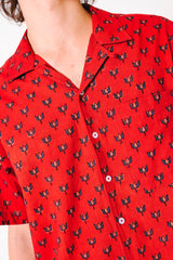 Hand Block Printed 'The Don' Camp Collar Shirt in Red Lotus Print