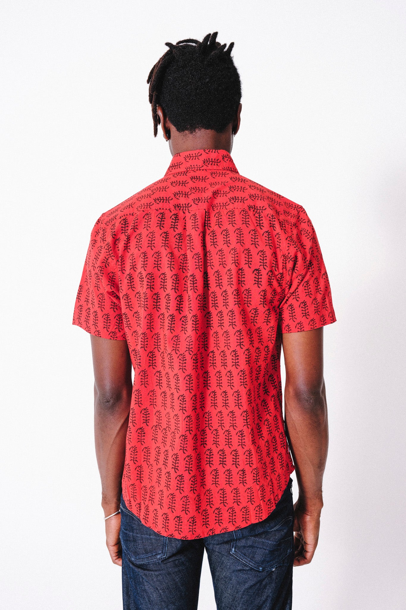 Hand Block Printed 'The Prat' Short Sleeve Shirt in Red Poppy Print