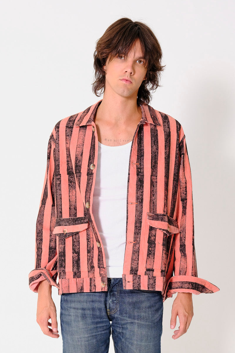 'The Eames' Jacket in Coral and Black Stripes in Corduroy
