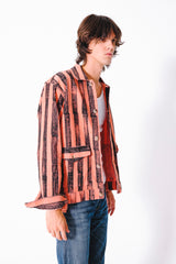'The Eames' Jacket in Coral and Black Stripes in Heavyweight Corduroy
